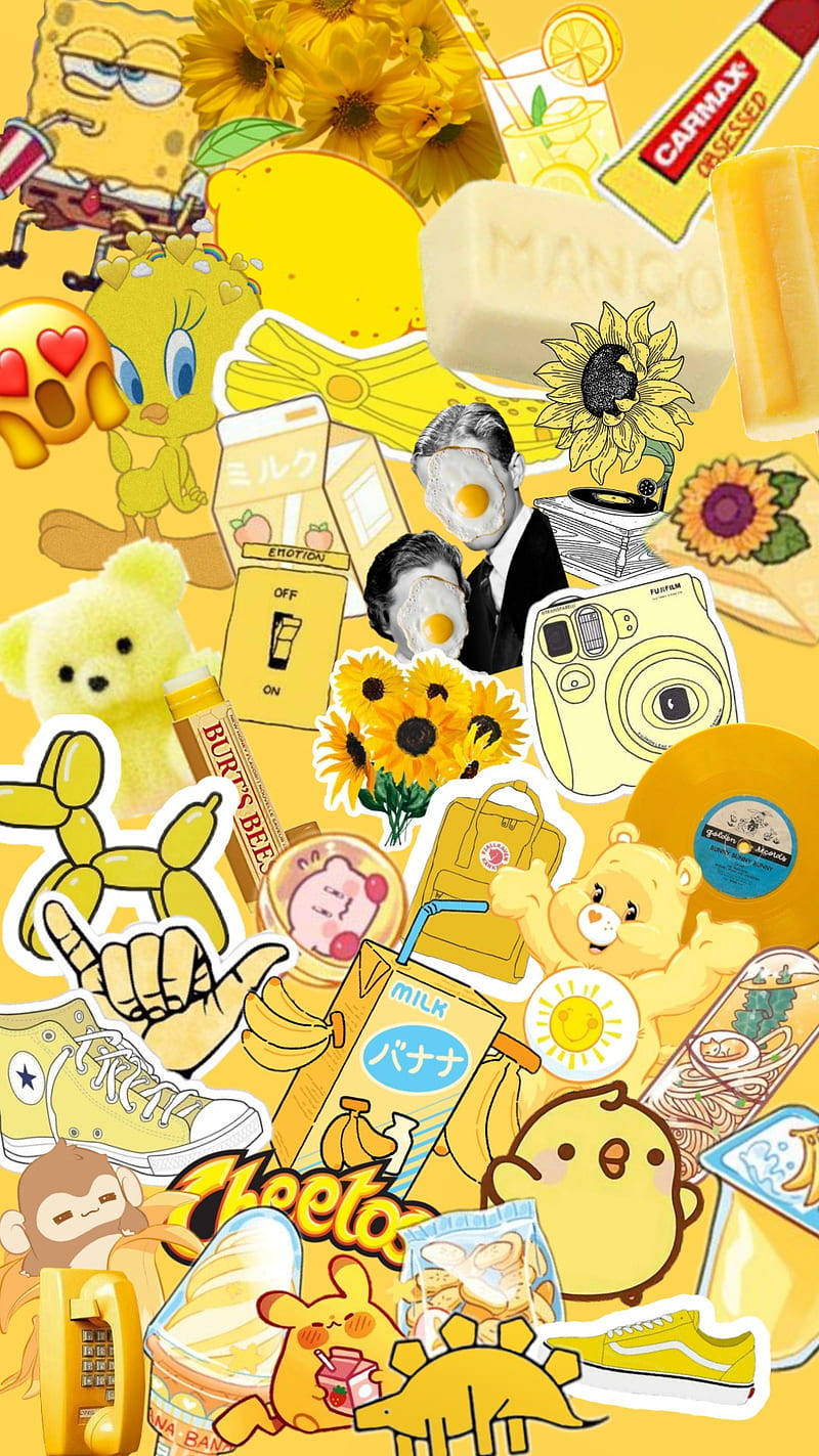 Clutter Cute Yellow Aesthetic Background