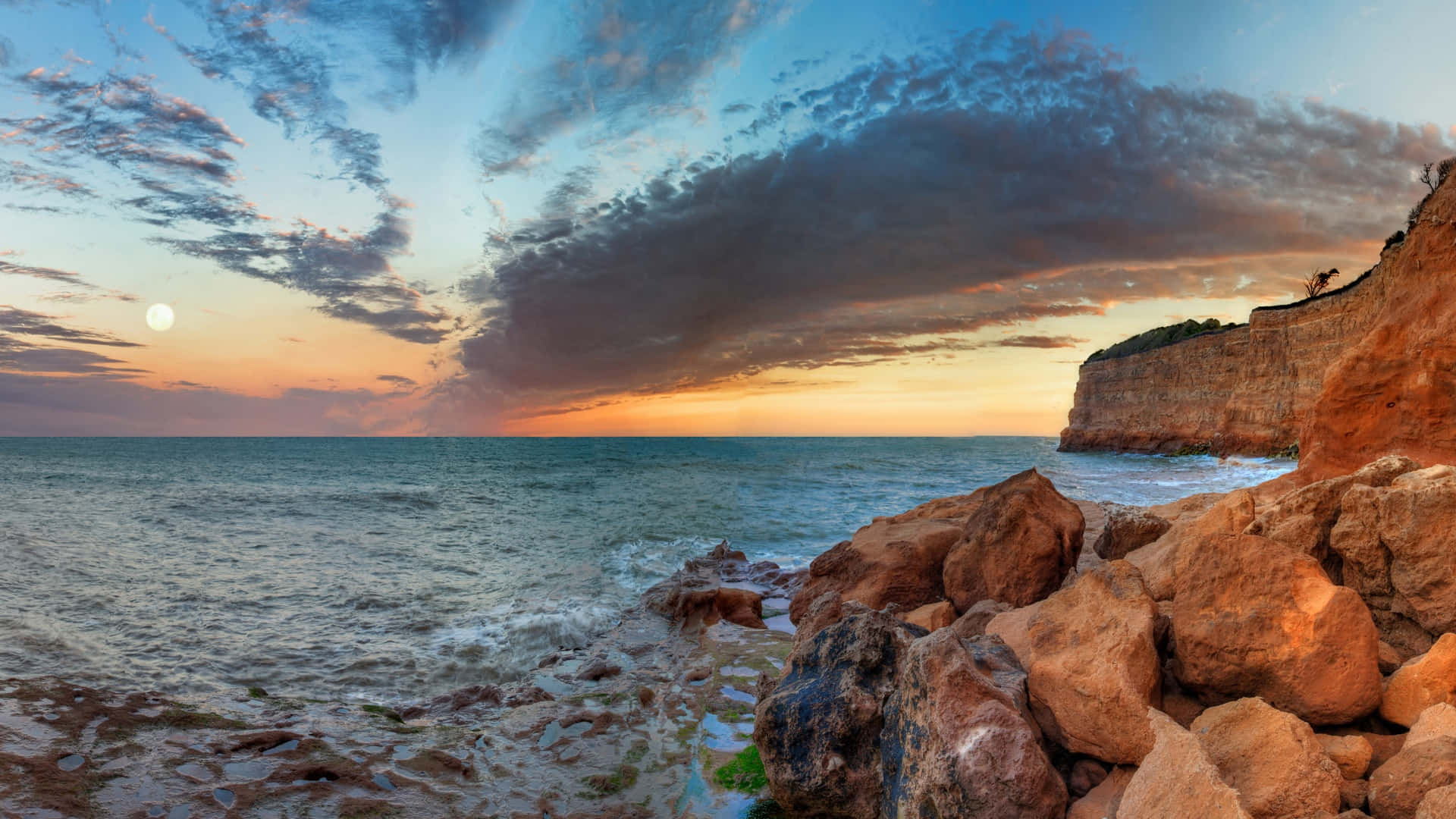 Coastal_ Cliffside_ Sunset_ Panorama Background