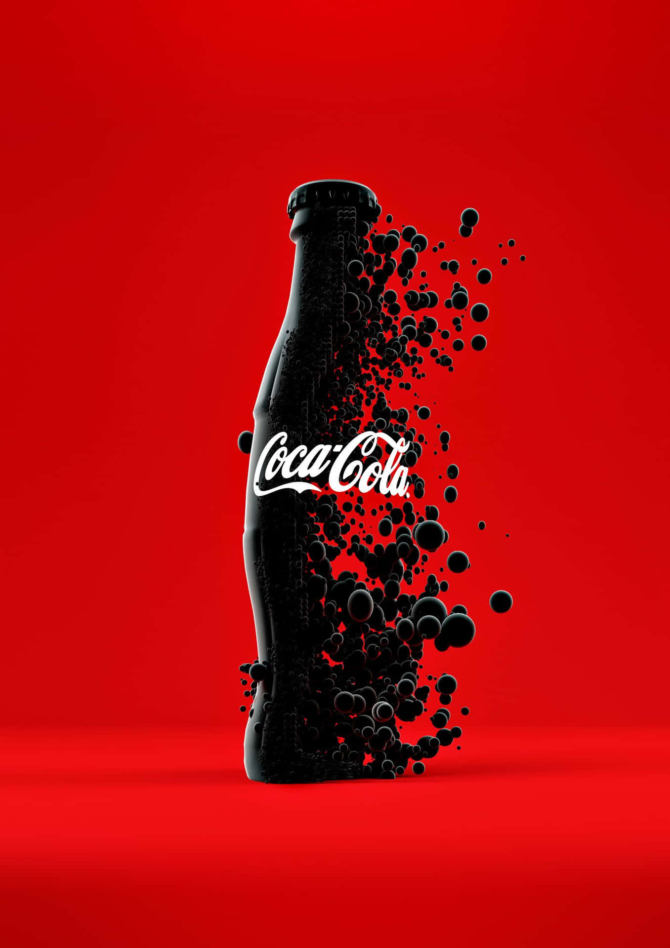 Coca Cola Bottle With Black Splashes On A Red Background