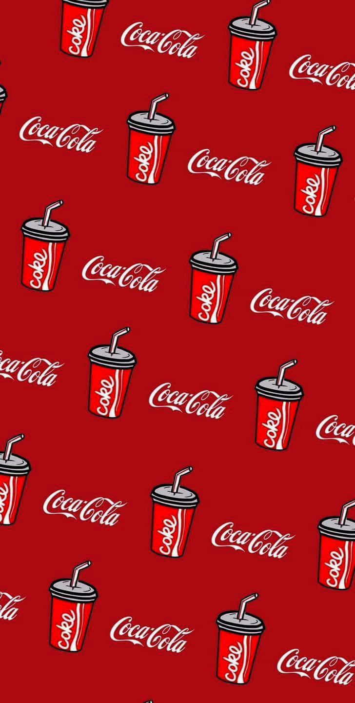 Coca Cola Pattern On Red Background Background