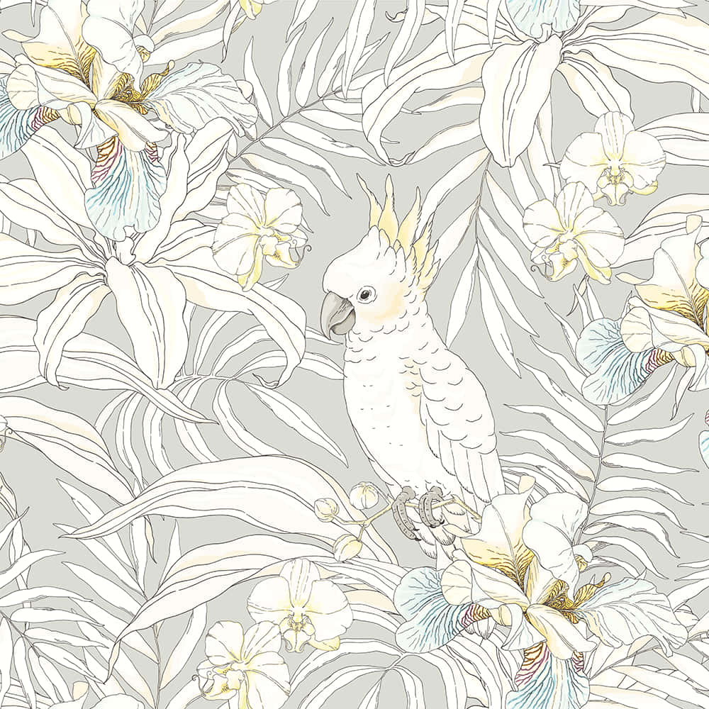 Cockatoo Among Floral Pattern Background