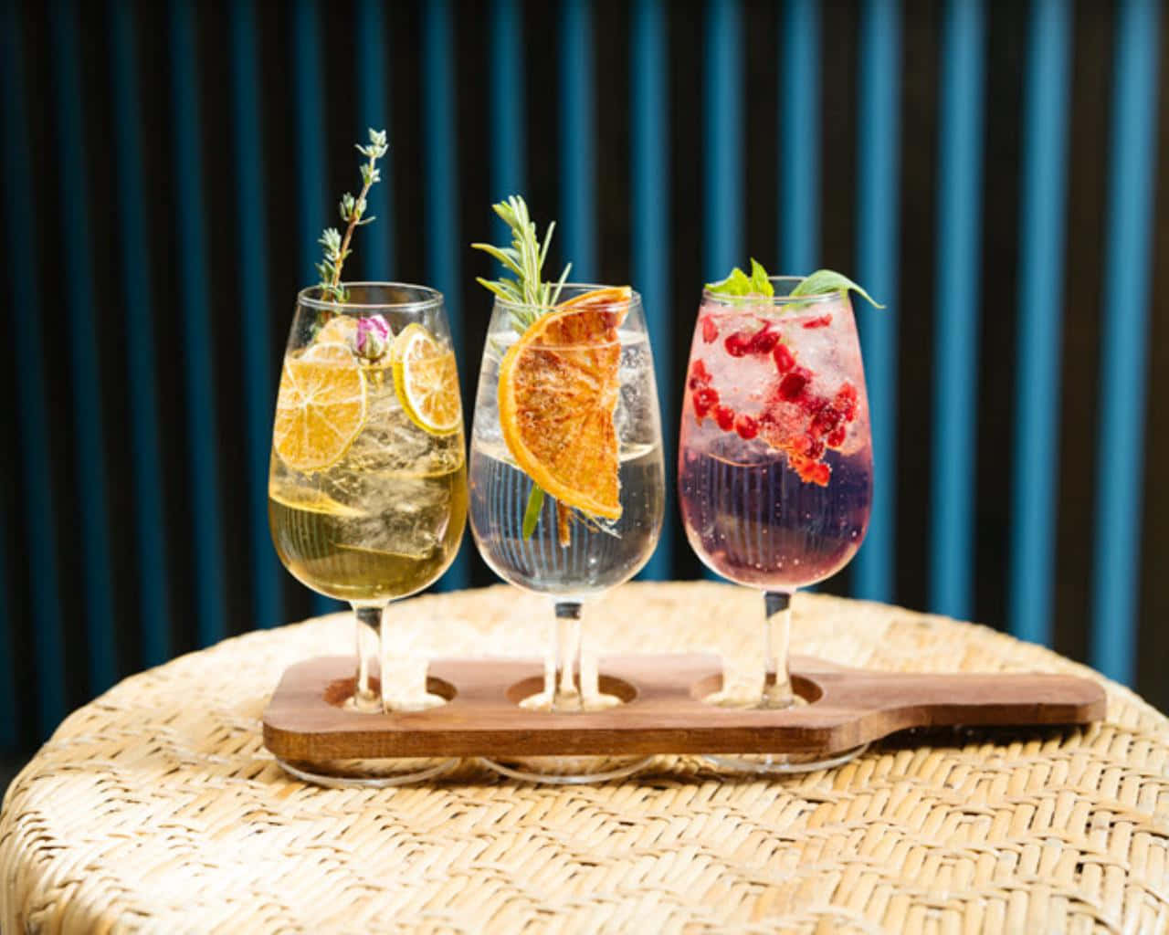 Cocktail In Wooden Glass Holder Background