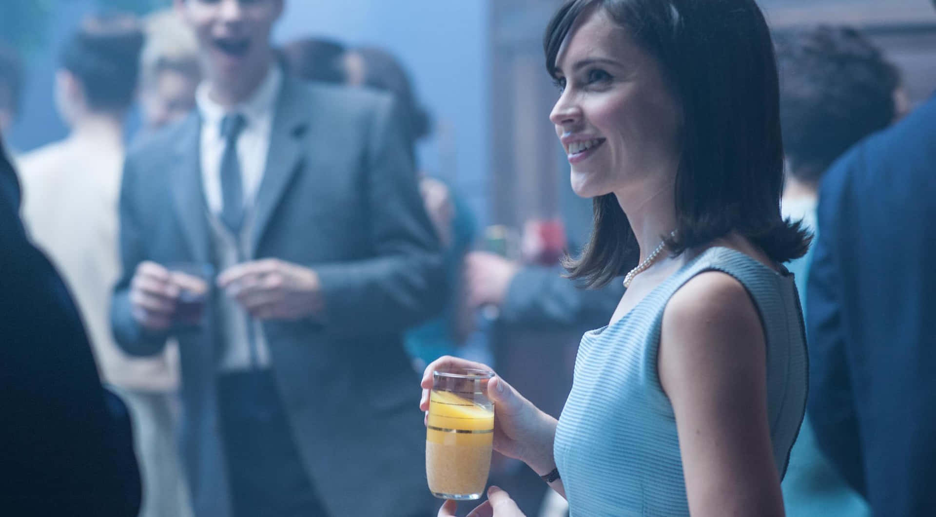 Cocktail Party Smiling Woman Holding Drink