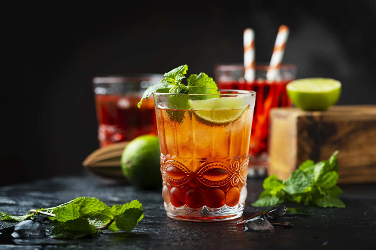 Cocktail With Garnish On Table Background