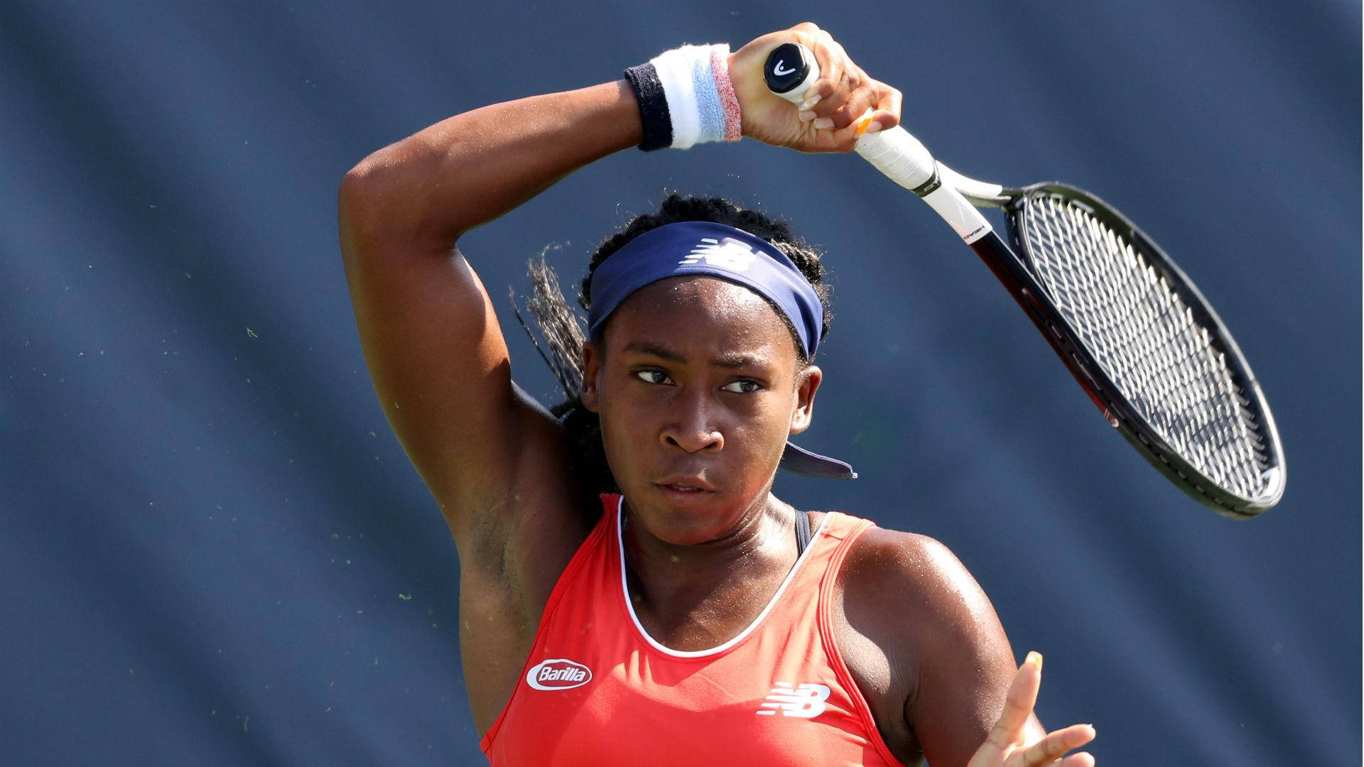 Coco Gauff In Red Tank Top Background