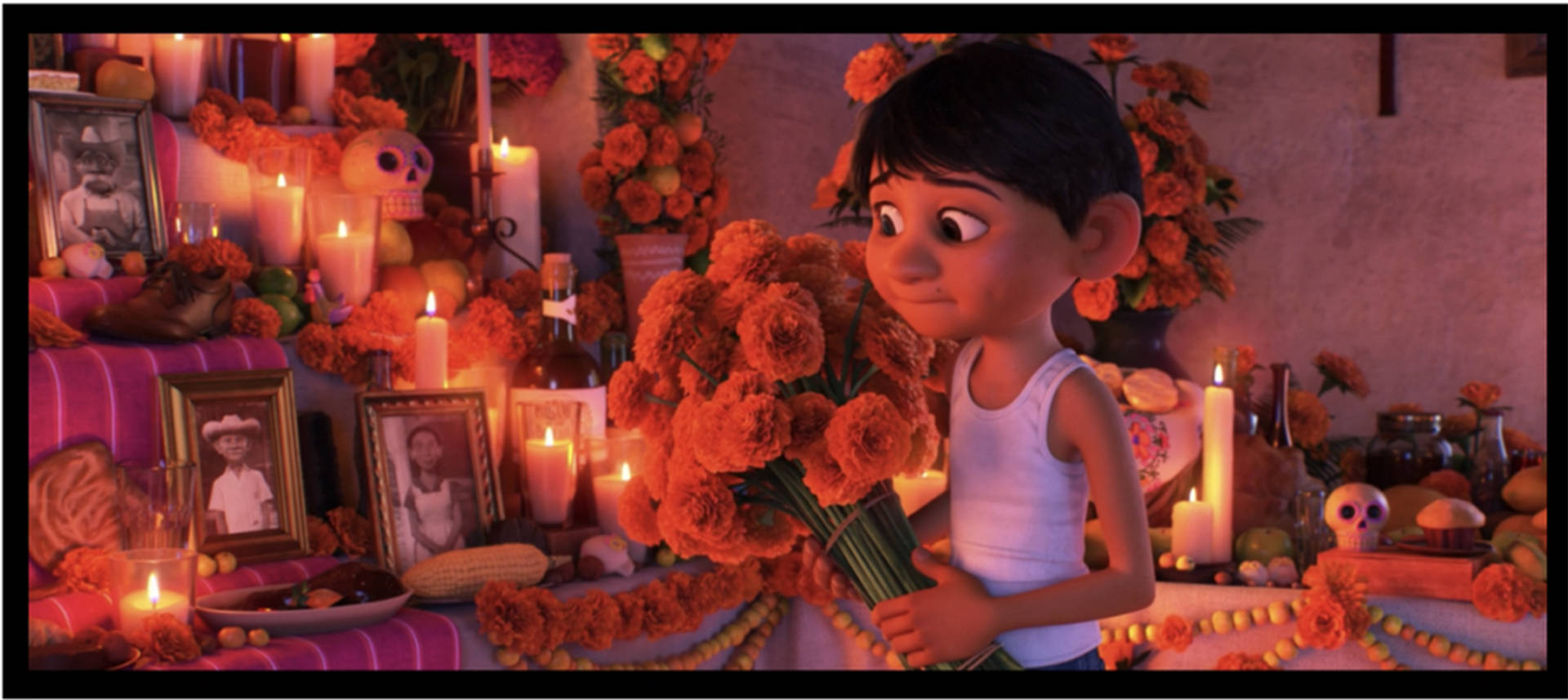 Coco Miguel Offers Flowers For Relatives Background