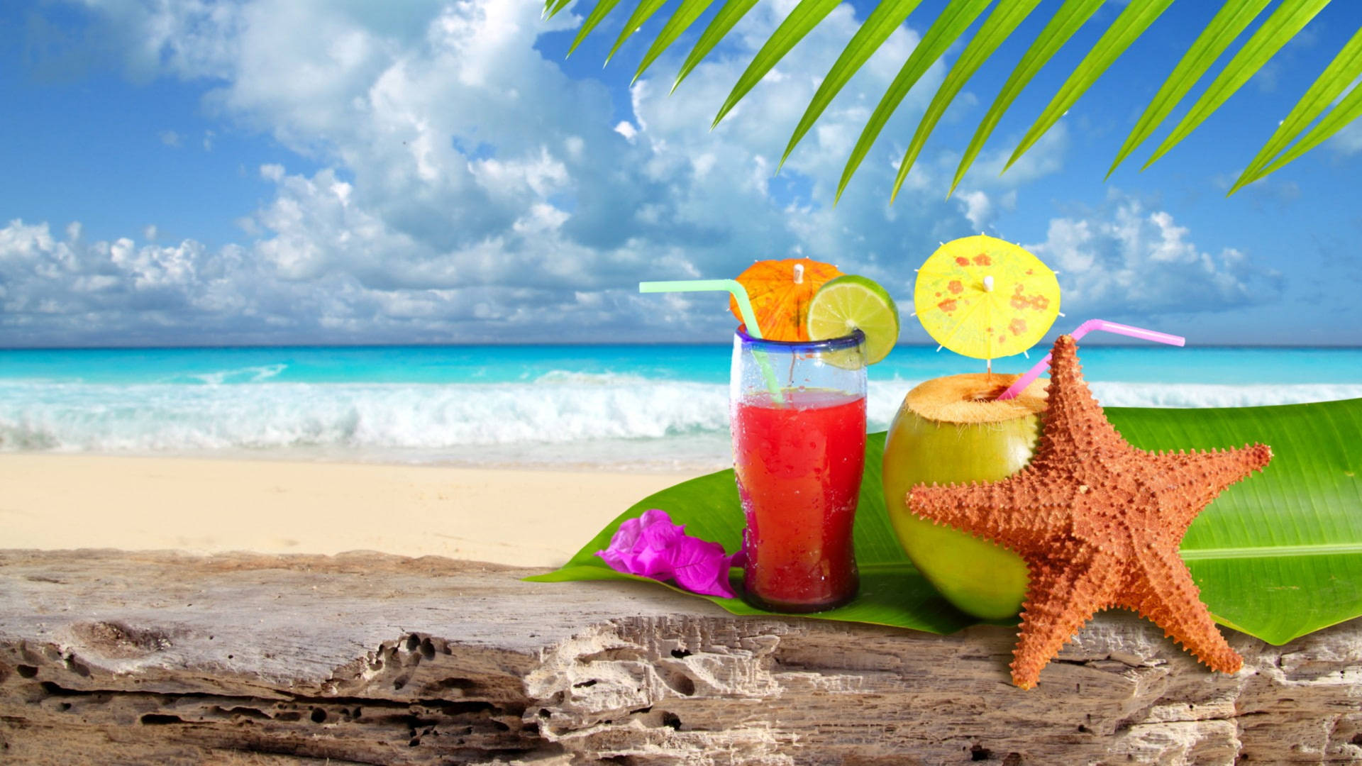 Coconut And Strawberry Tropical Drink Background