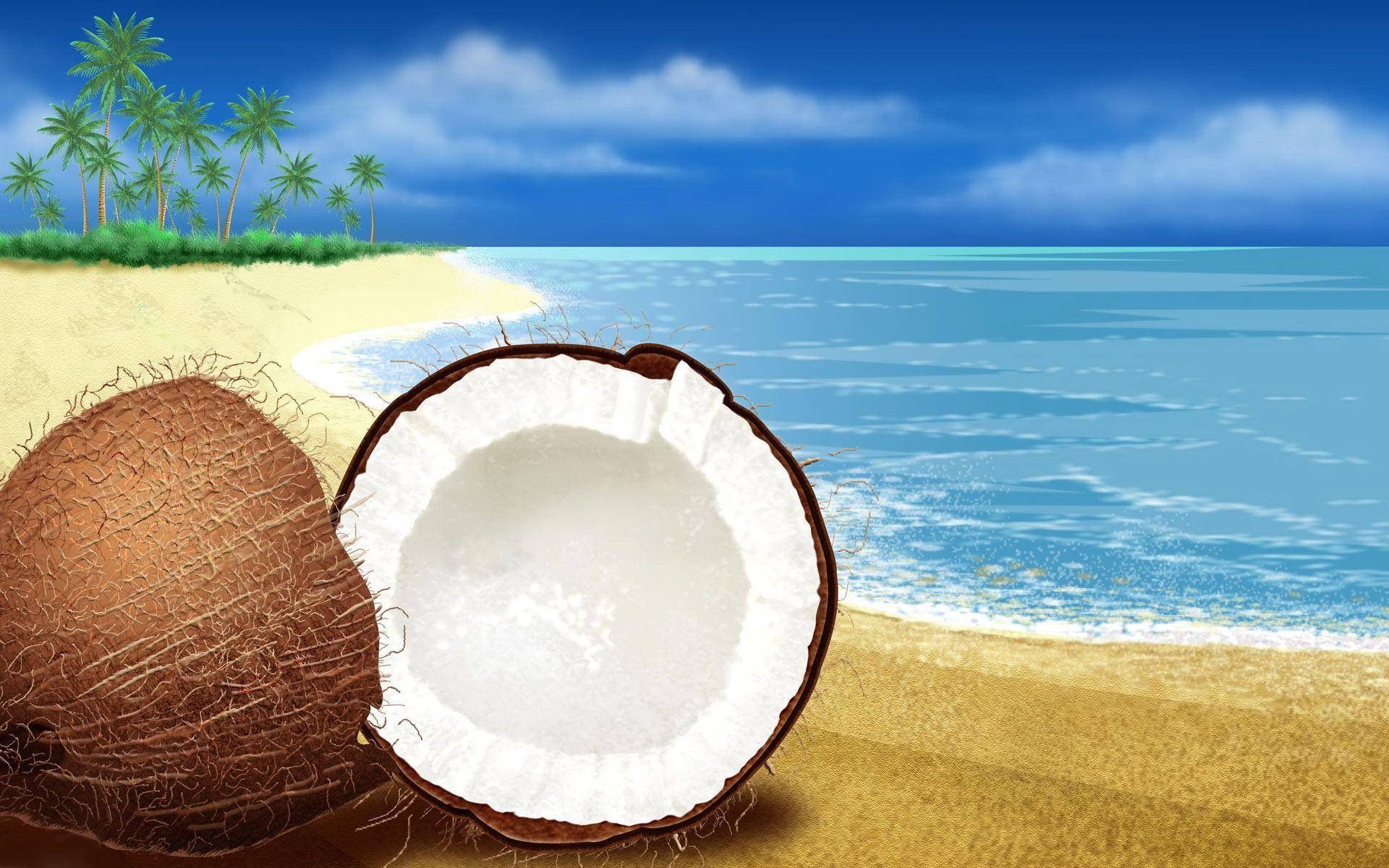 Coconut Fruit On A Beach Painting