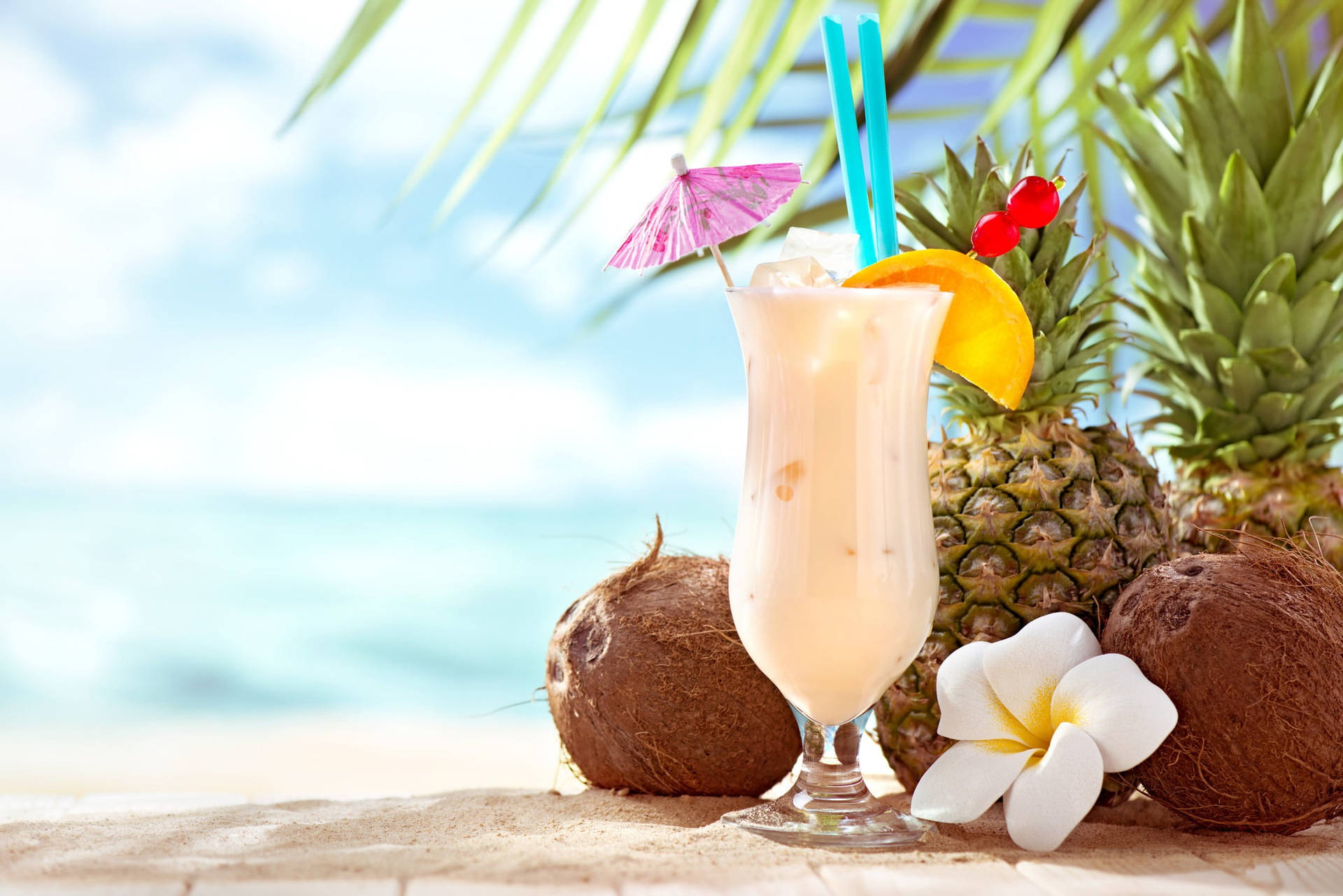 Coconut Milkshake On A Beach Background