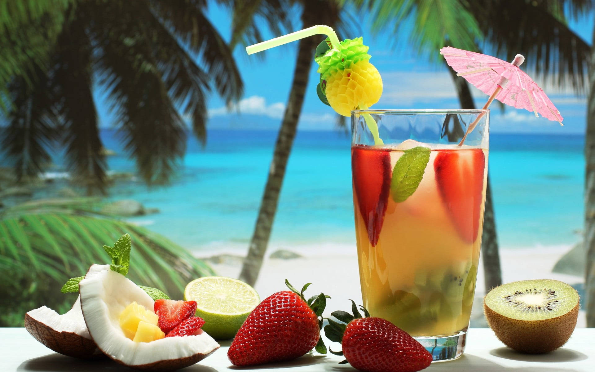 Coconut Strawberry Kiwi Tropical Drink Background