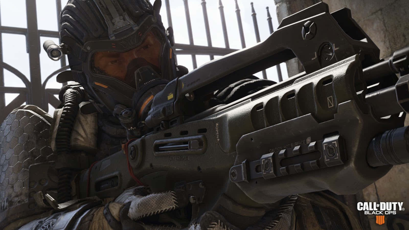 Cod: Black Ops 4 Soldier Carrying A Large Gun Background