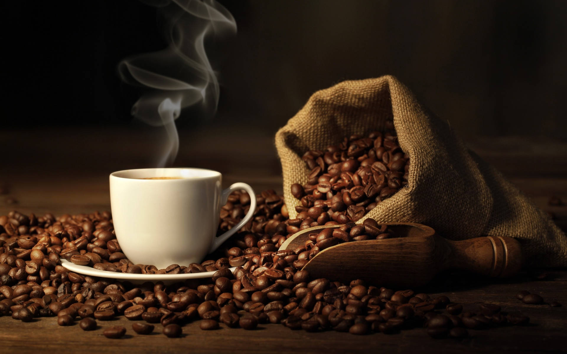 Coffee Cup And Coffee Beans Background