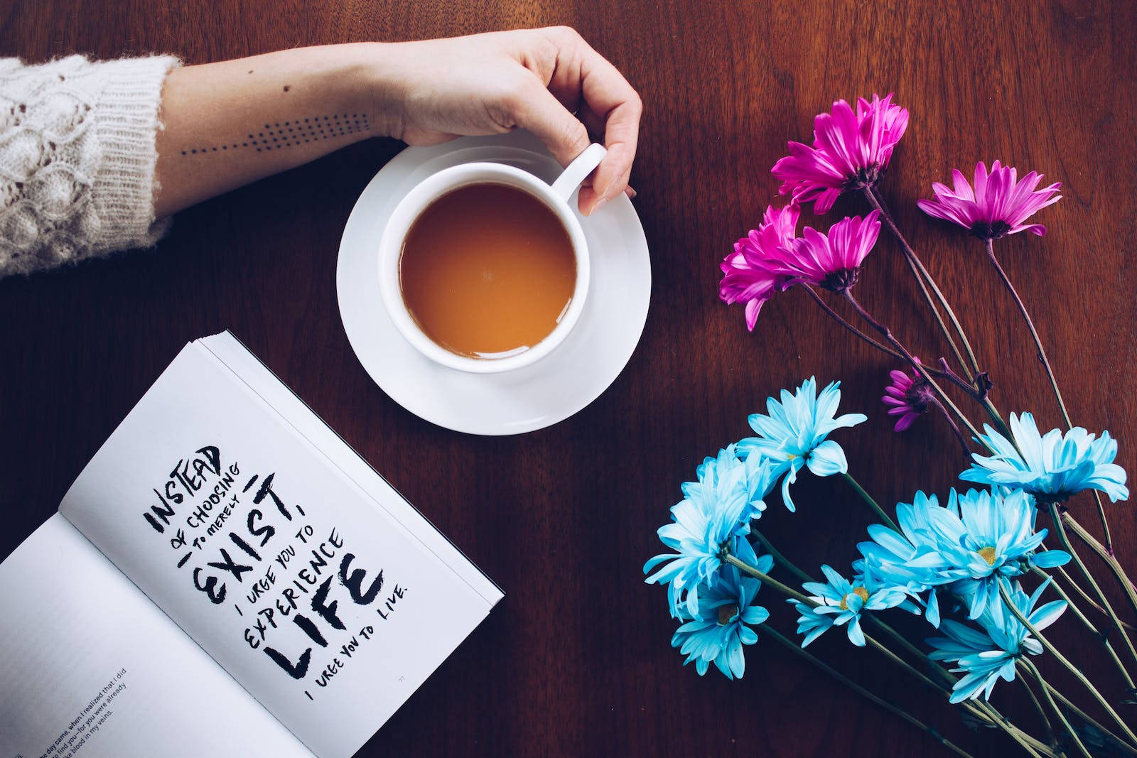 Coffee, Flowers, And Motivational Quotes