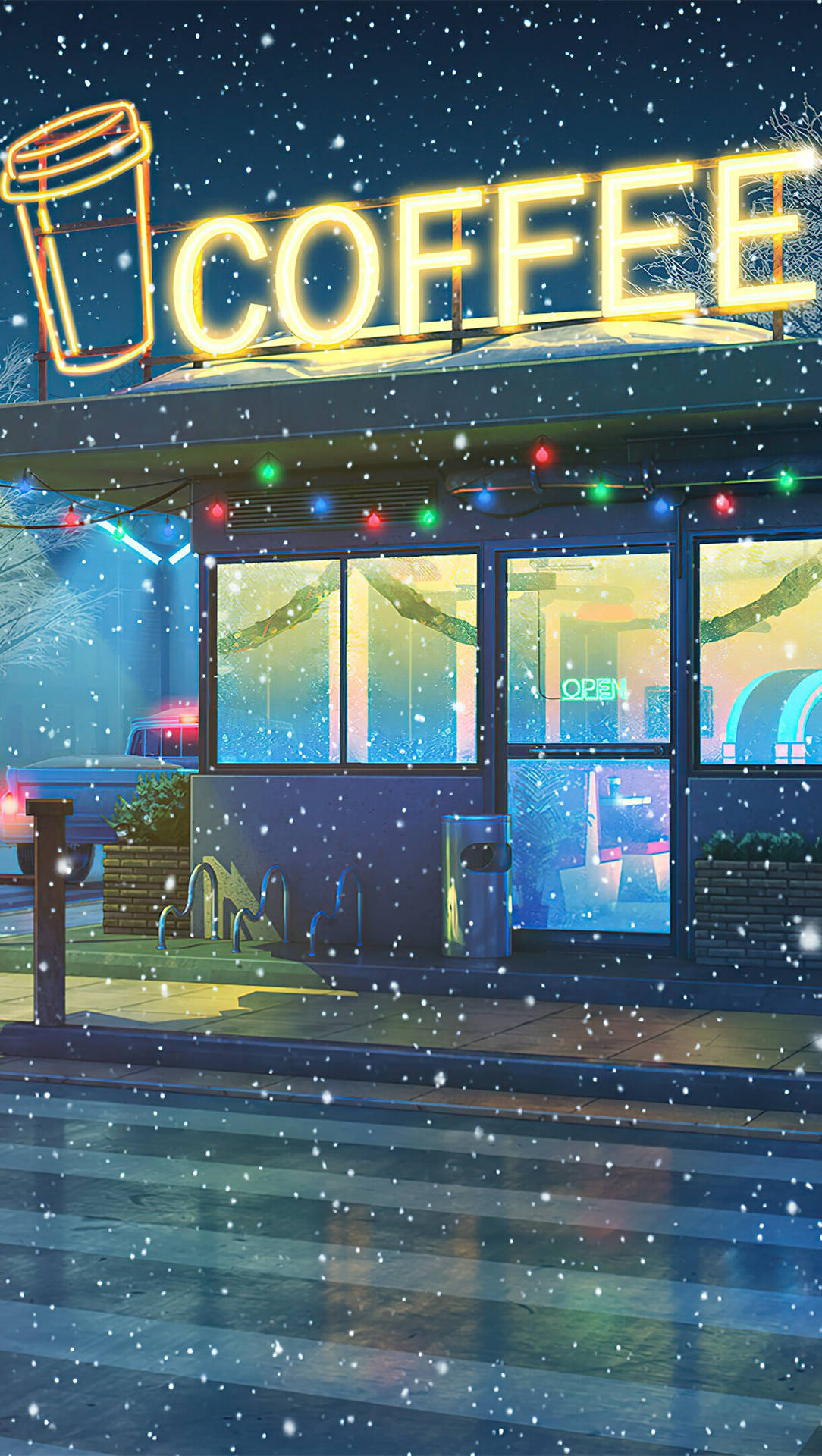 Coffee Shop During Winter Background