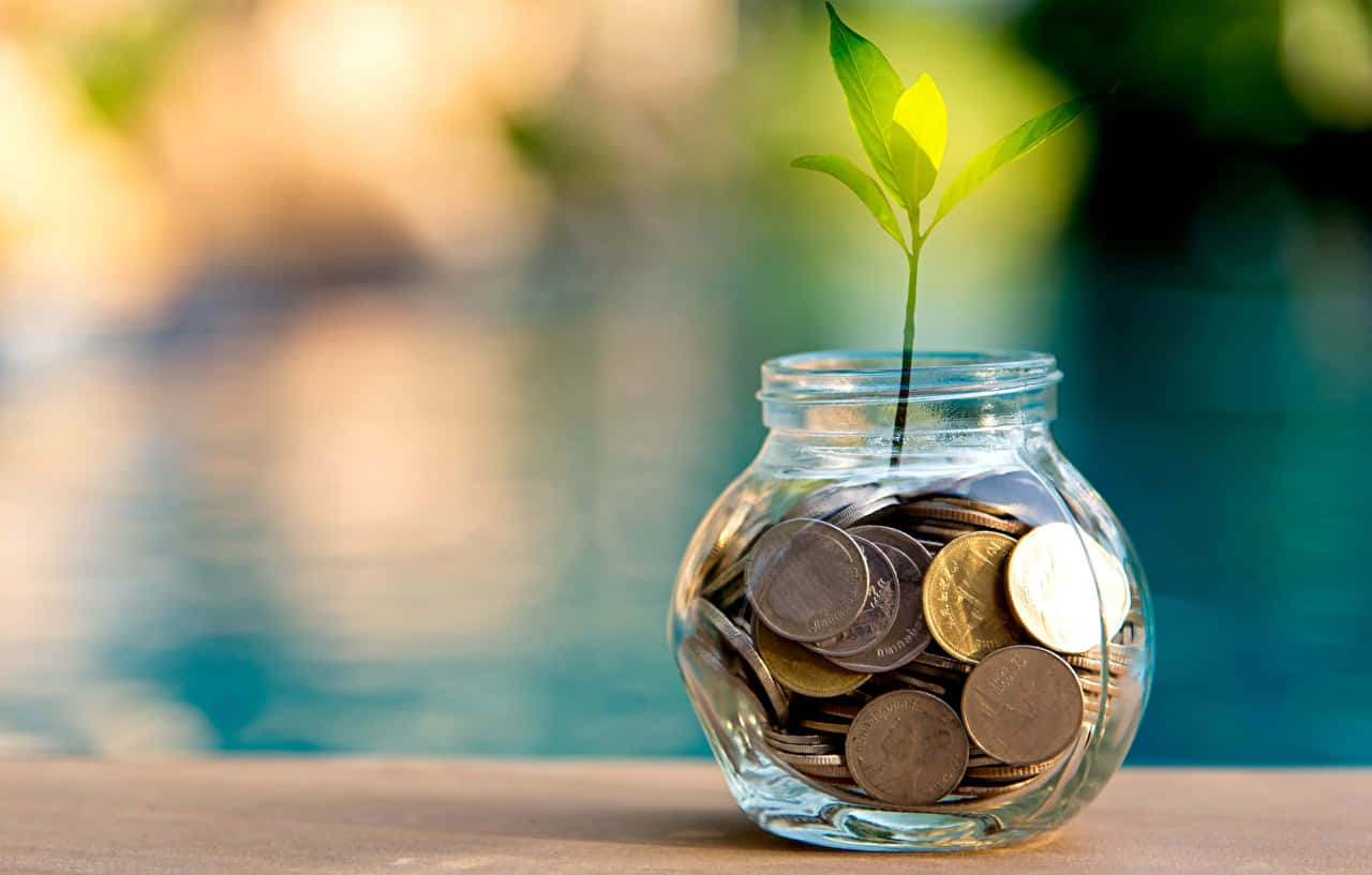Coins Glass Vase Background