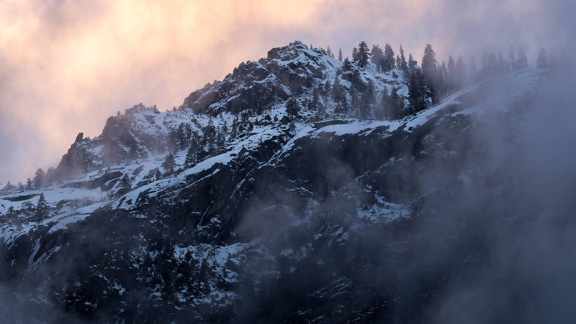 Cold And Foggy Winter Mountain Landscape Background