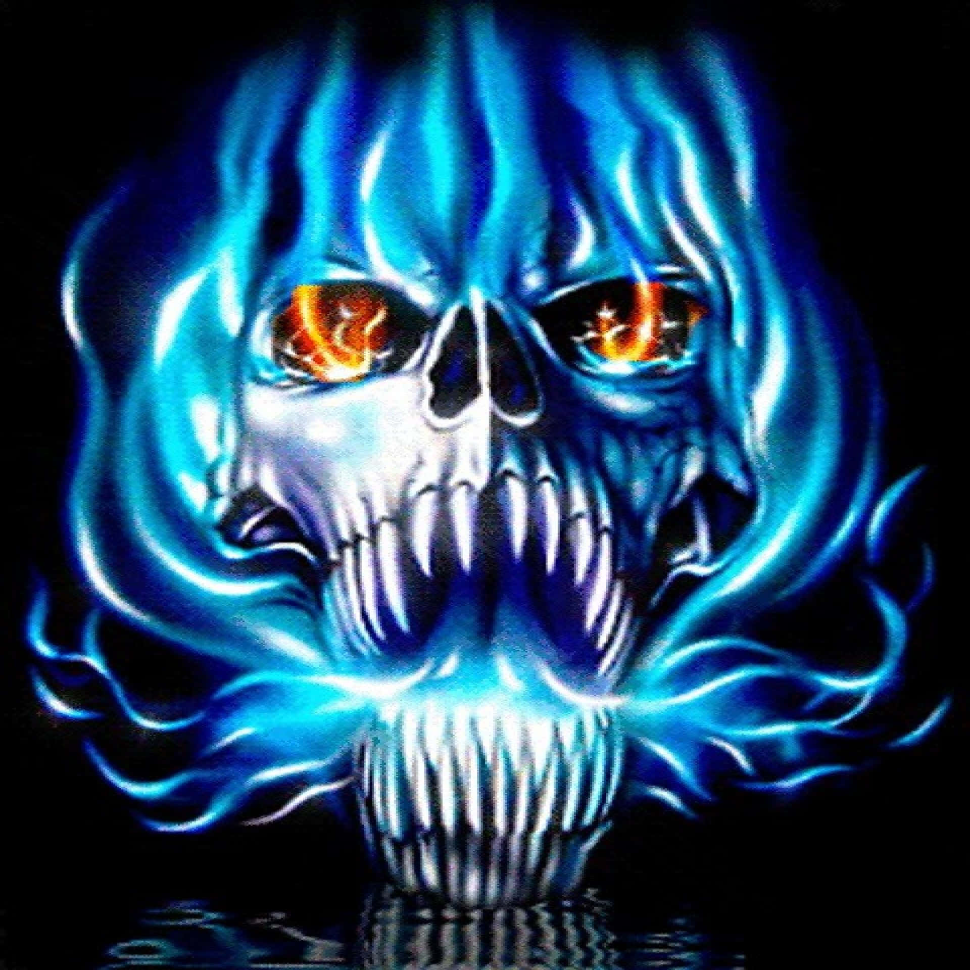 Cold Blue Fire Skull Background