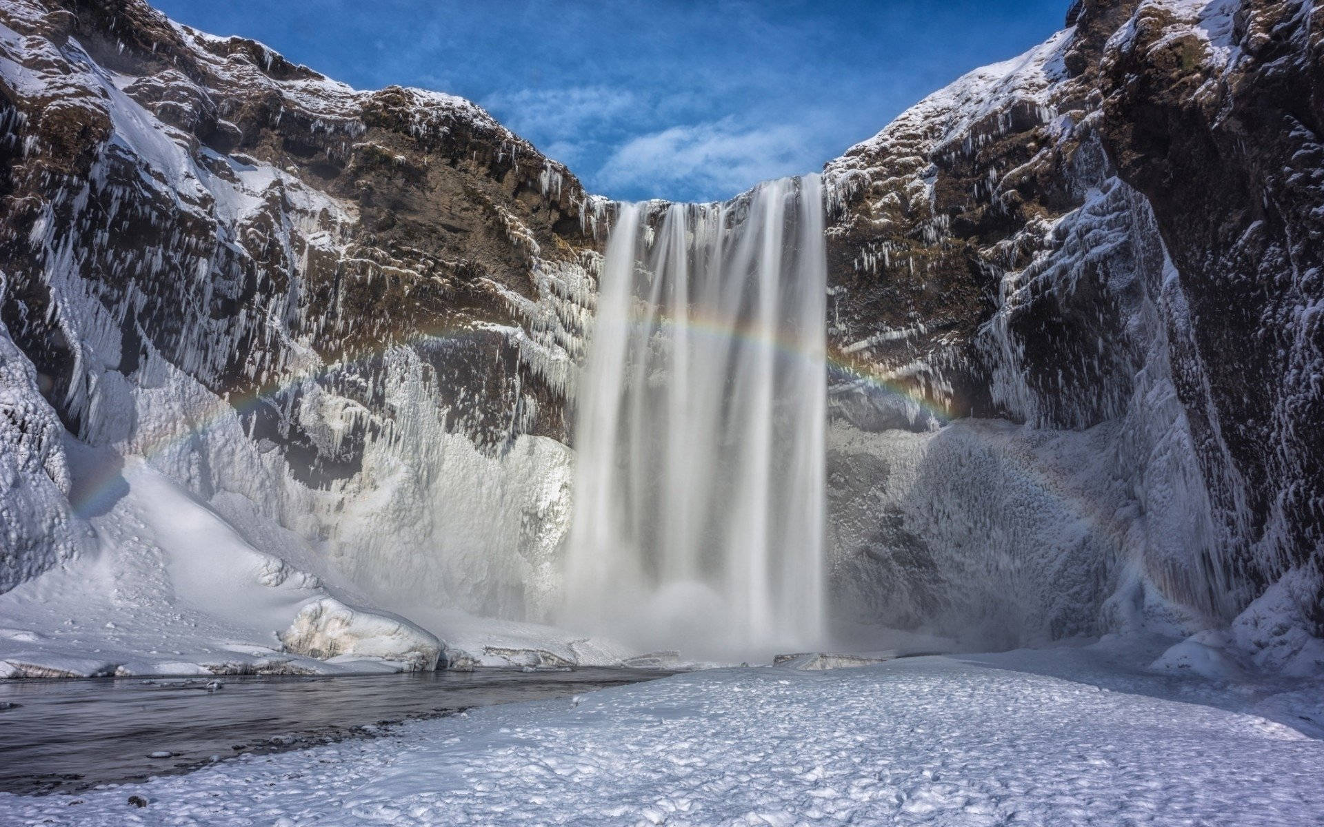 Cold Frozen Waterfall Rainbow Background