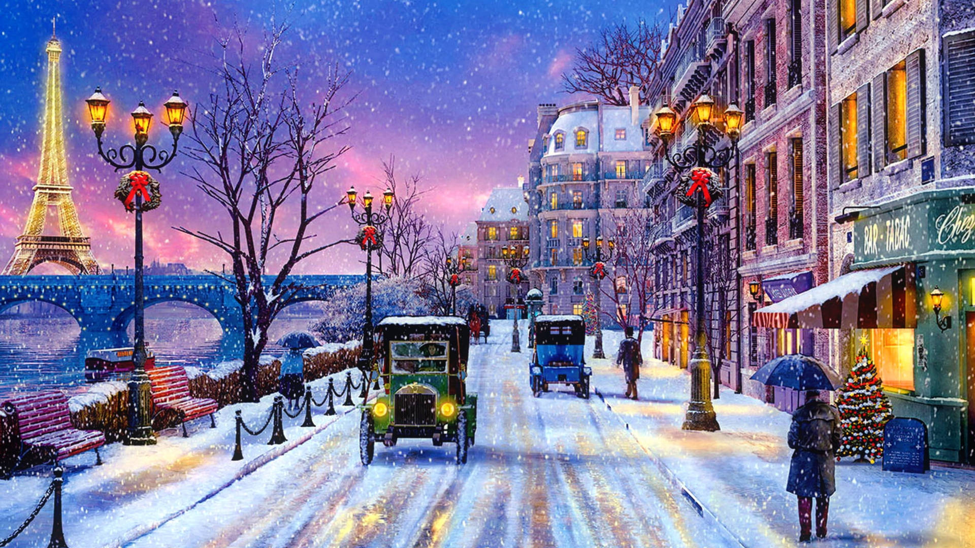 Cold Paris Winter Painting Background