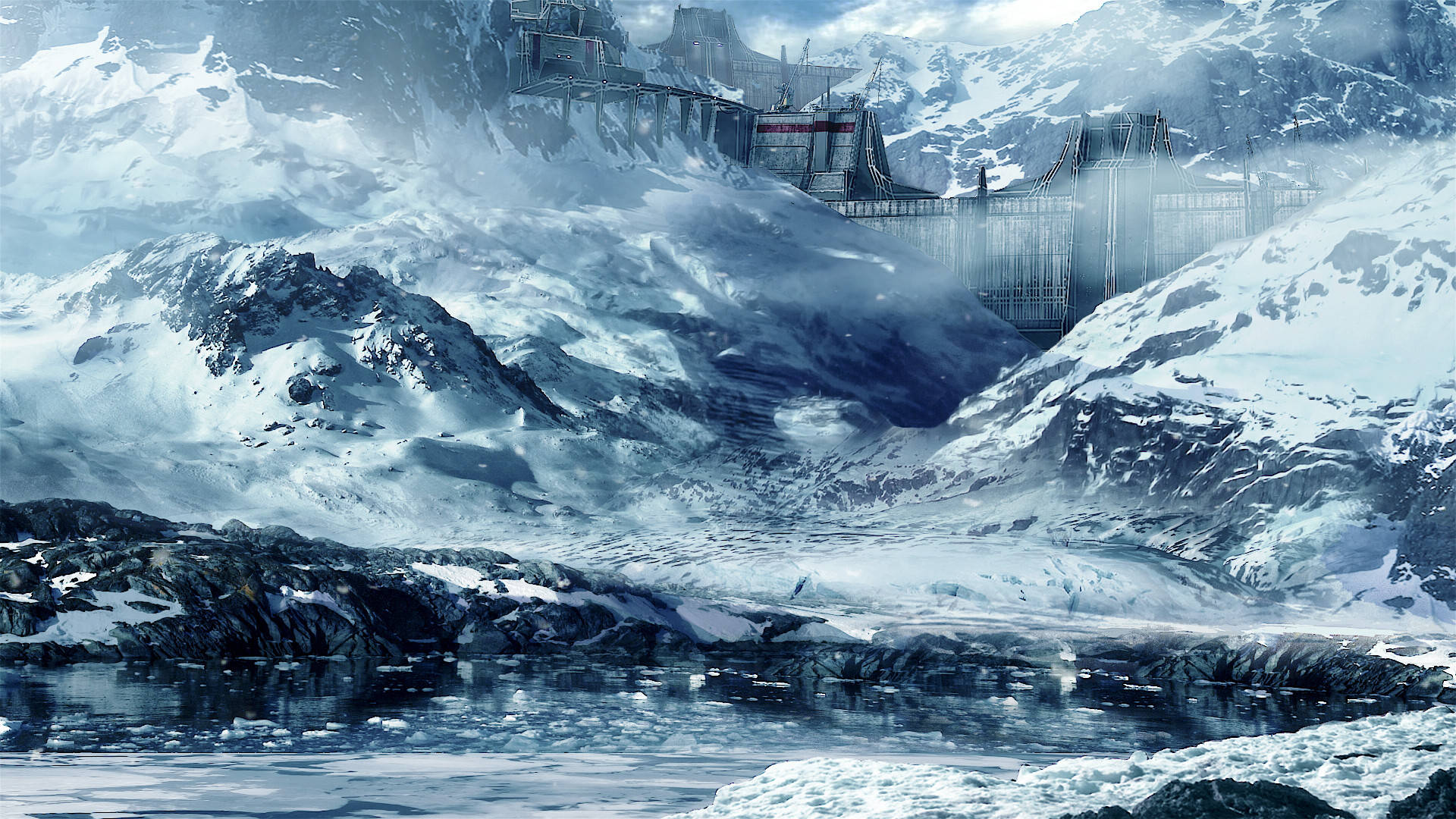 Cold Snowy Mountain Castle Background