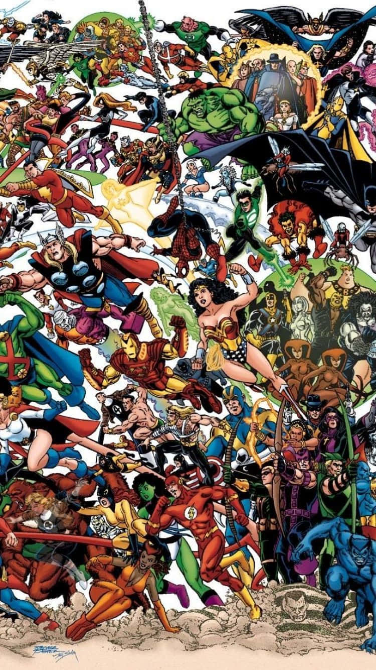 Collaboration Of Dc And Marvel Superhero Collage Background