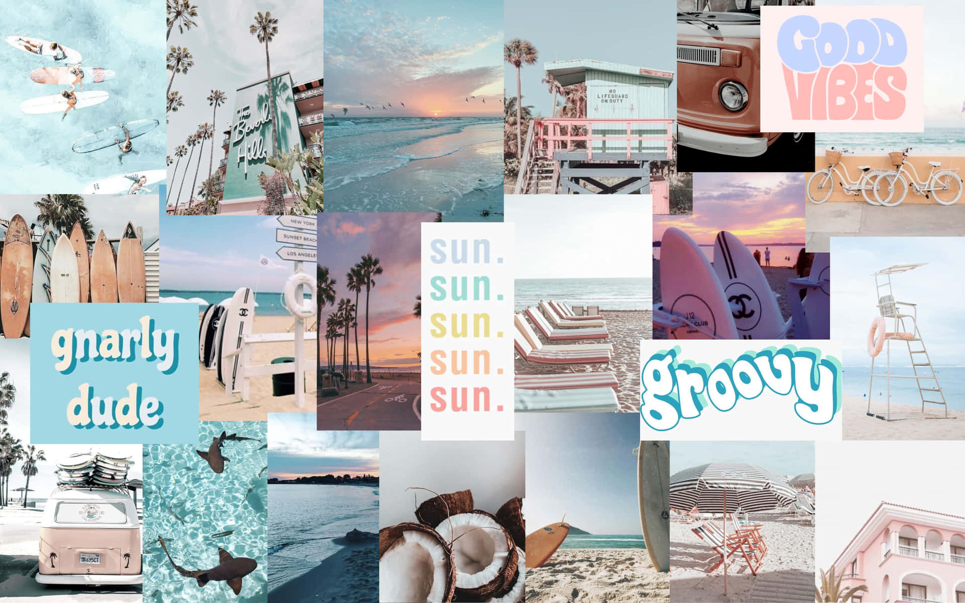 Collage Aesthetic Pastel Blue Desktop Background