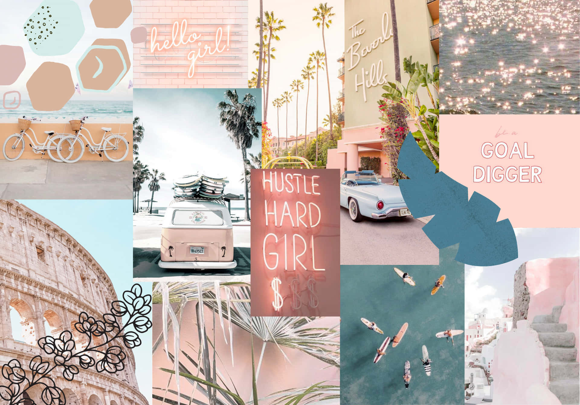 Collage Aesthetic Pastel Blue Pink Desktop Background