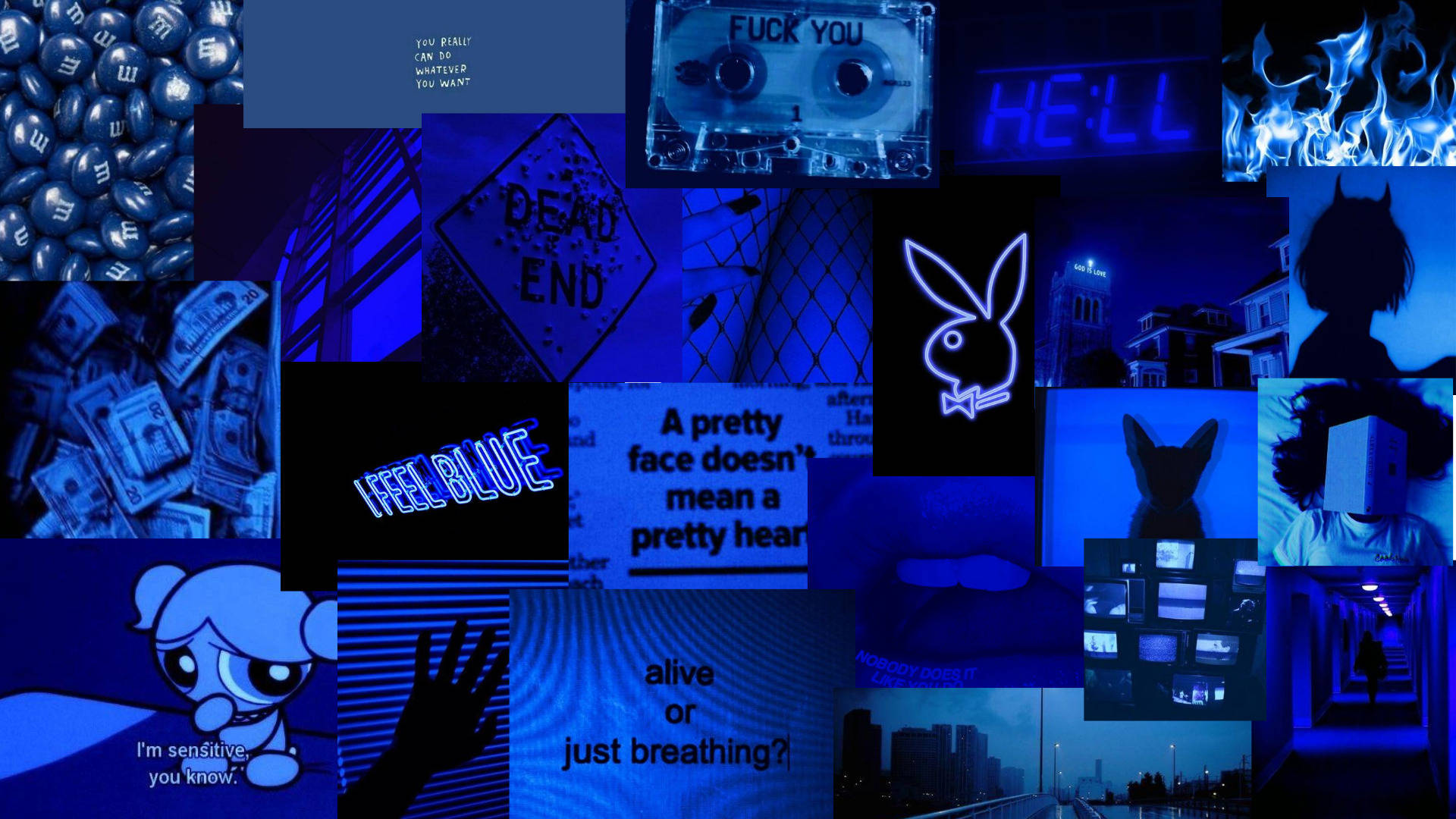 Collage Dark And Blue Aesthetic Laptopp Background