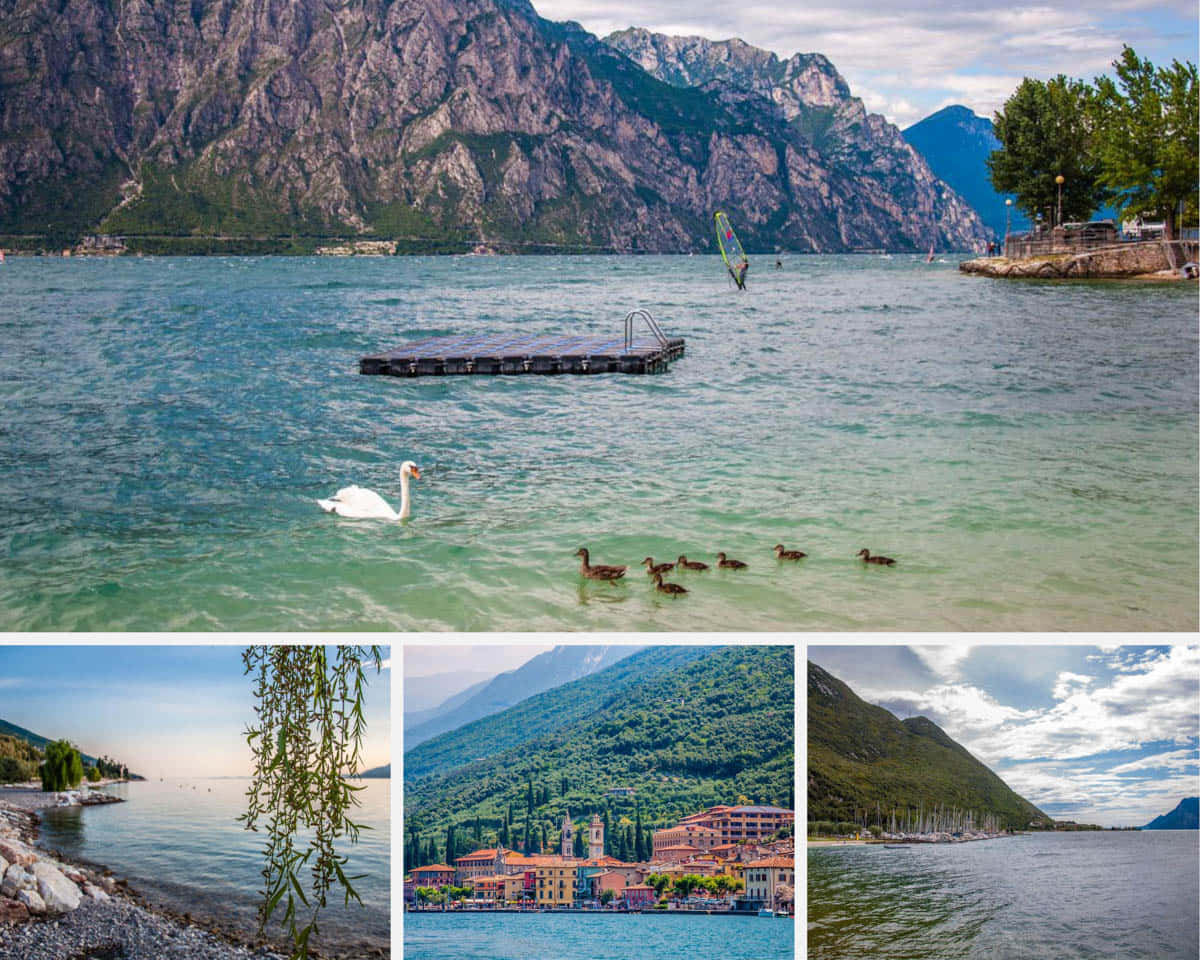 Collage Lake Of Lago Di Garda Background