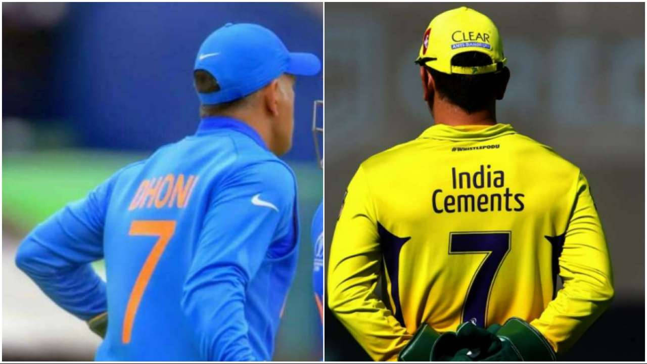 Collage Of Dhoni 7 Jerseys Background