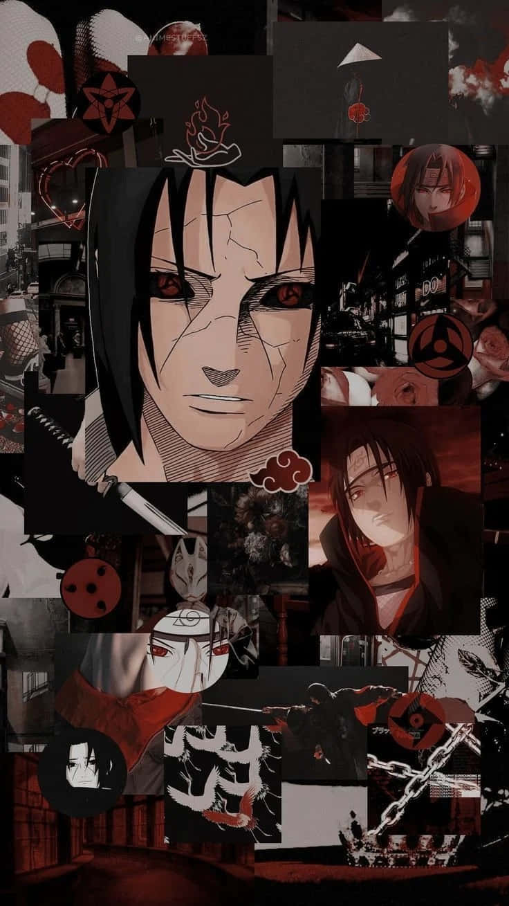 Collage Of Itachi Aesthetic In Black And Red Color Effects Background