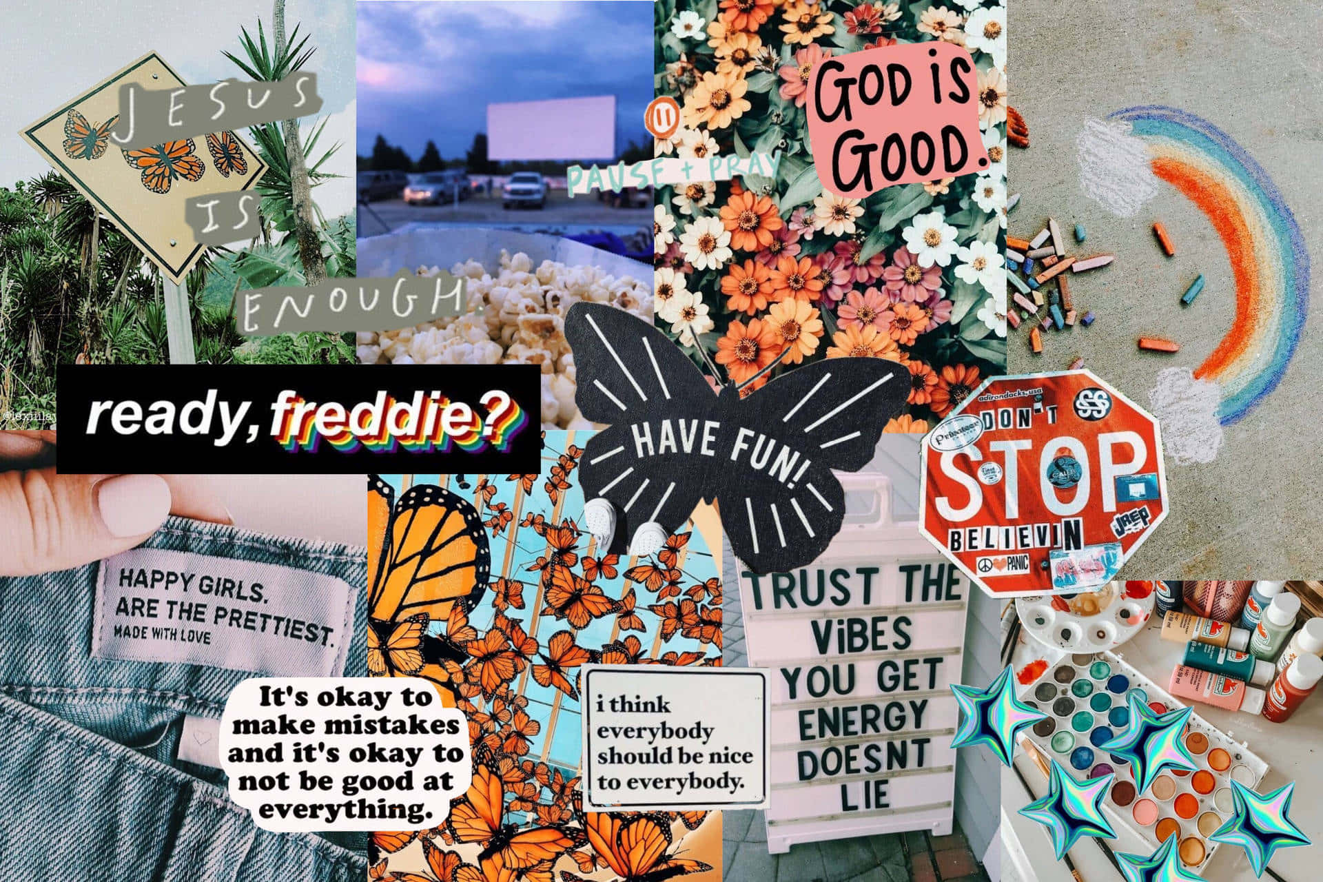 Collage Of Photos And Stickers With The Words Ready Freebie? Background