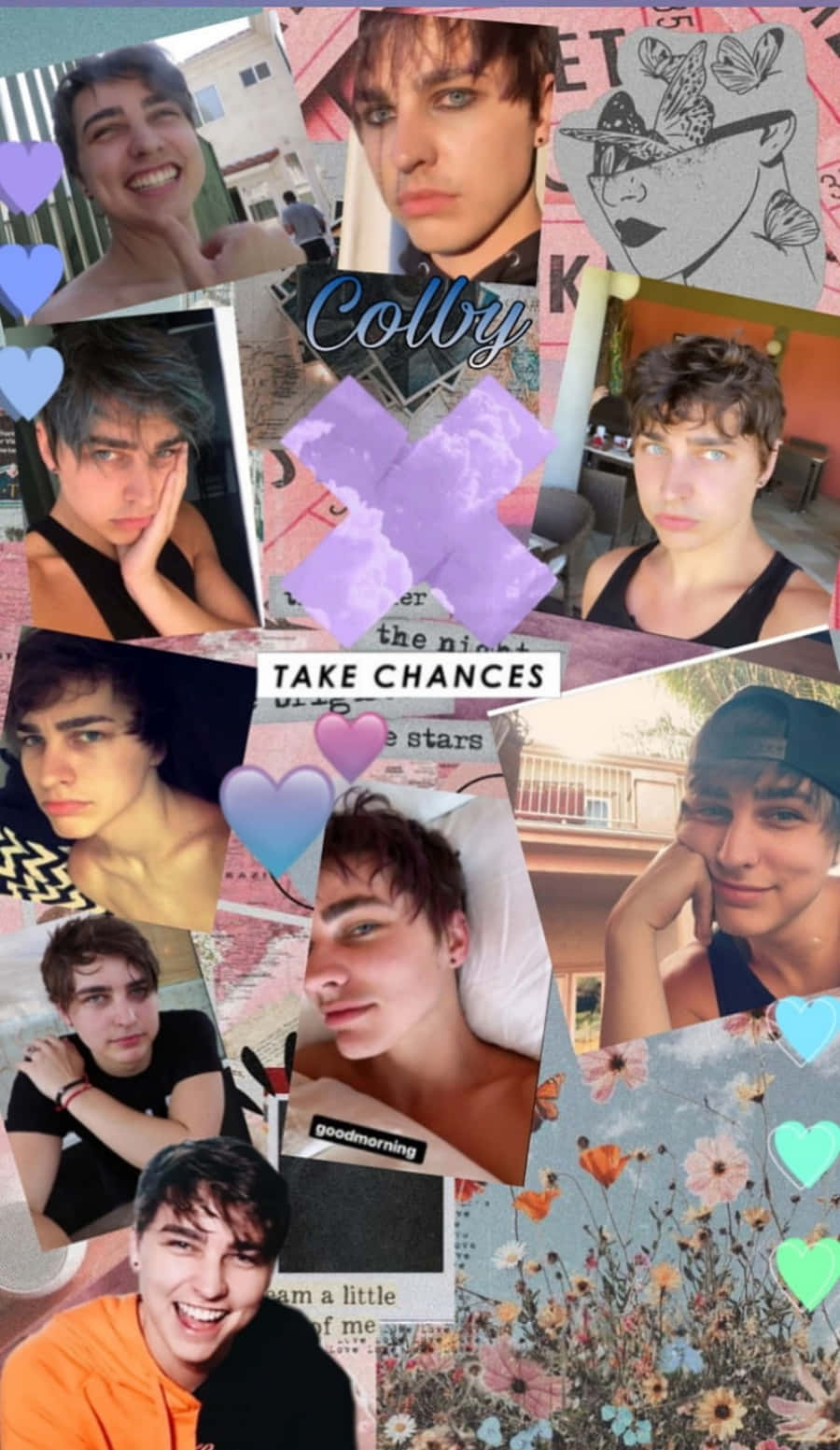 Collage Of Pictures Of A Boy With A Heart Background