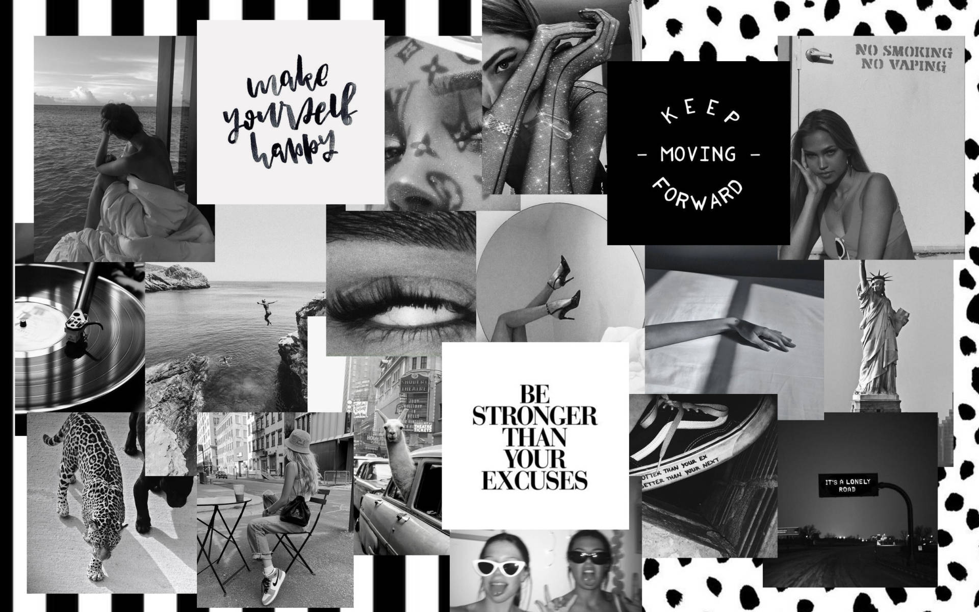 Collage On Aesthetic Black And White Laptop Pattern