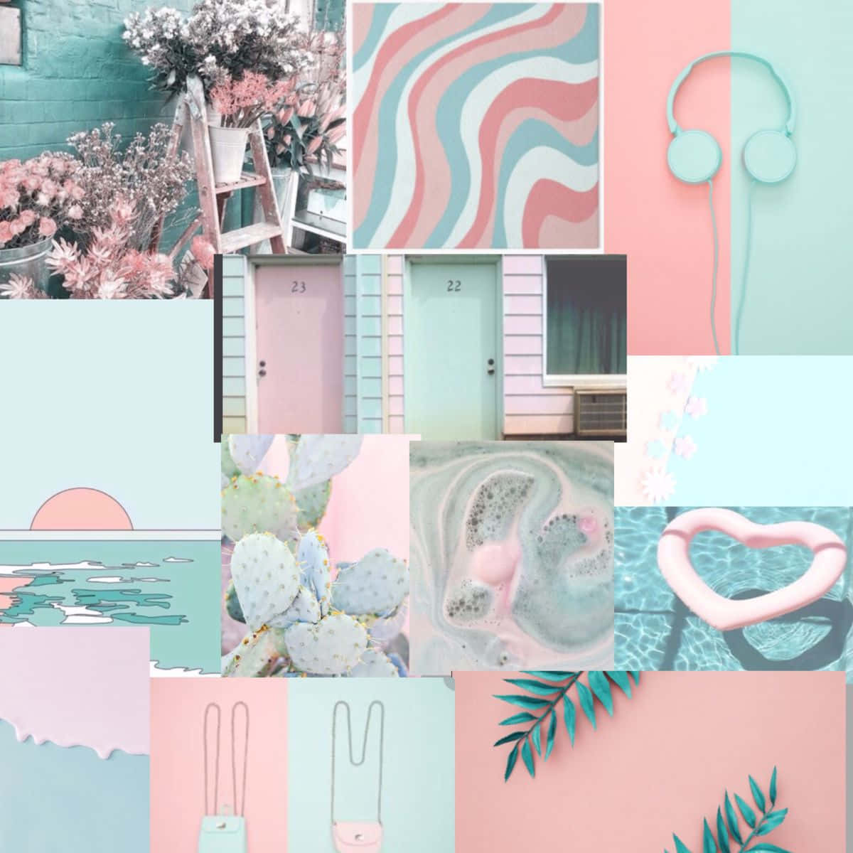 Collage Pictures Of Pink And Teal - Wallpaper Background