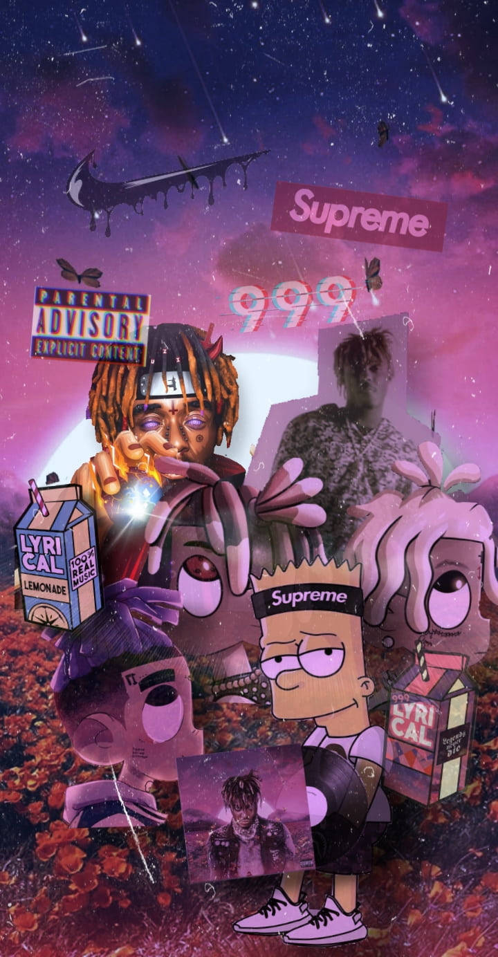 Collage Poster With Juice Wrld Cartoon Background