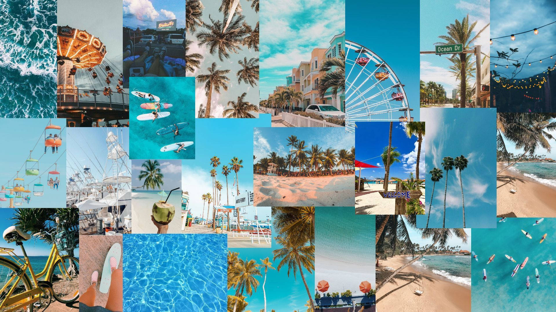 Collage Shade Of Blue Summer Vibes Background