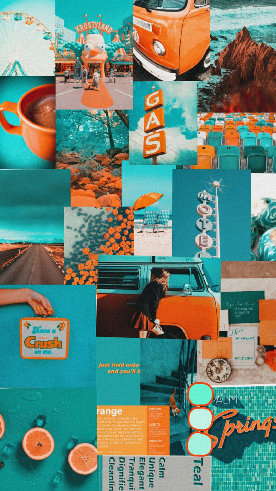 Collage With Images In Orange And Teal Background