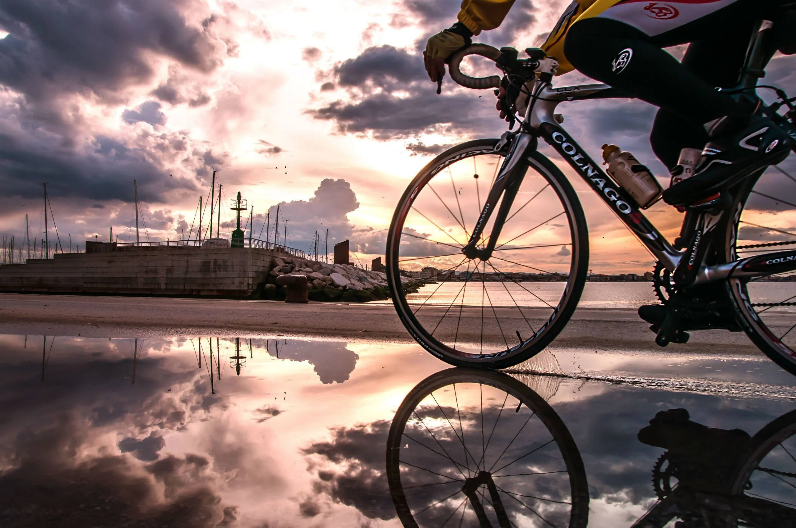 Colnago Road Bike Wet Ground Background