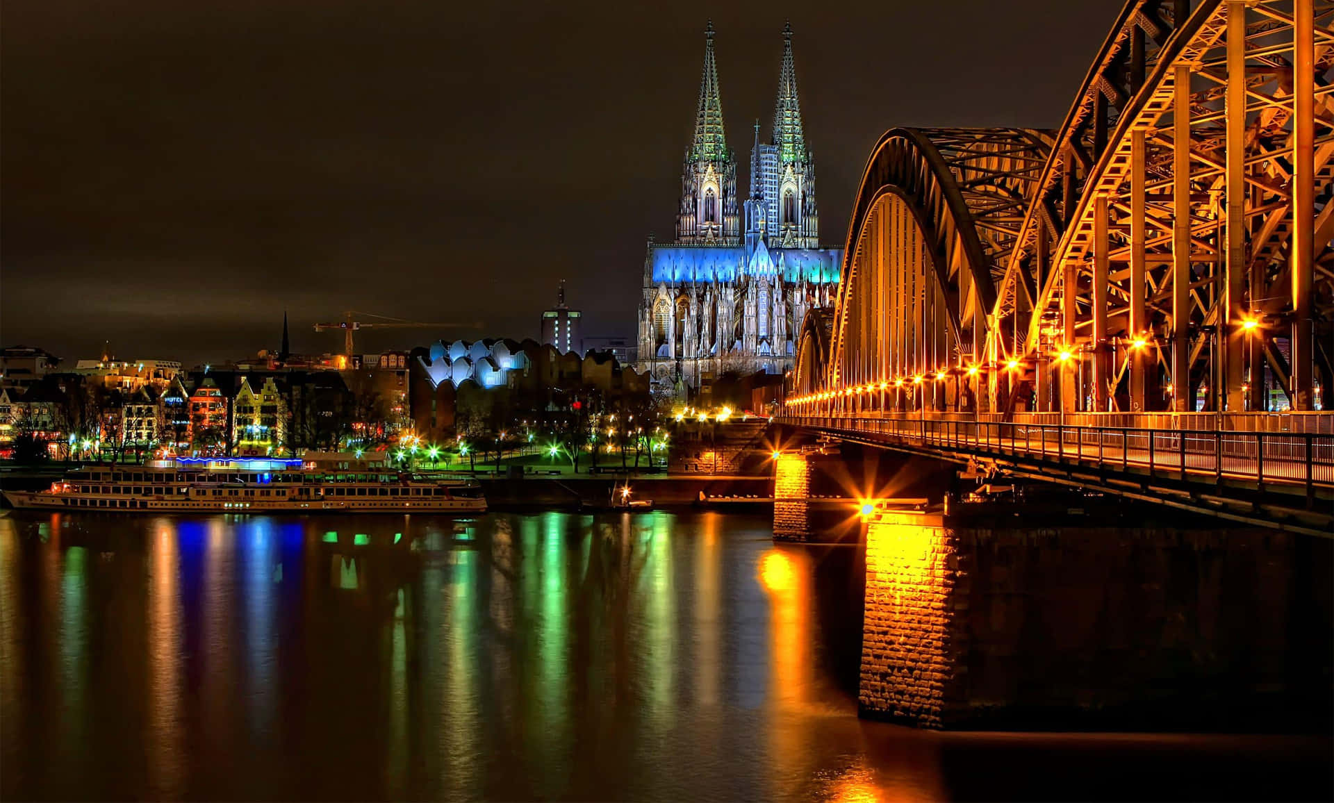 Cologne Cathedral Night Lights Background