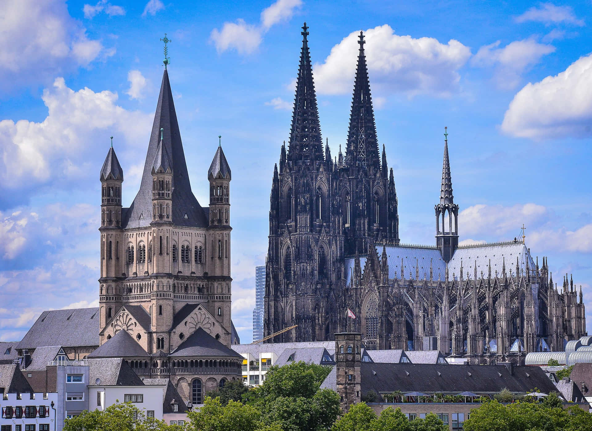 Cologne Cathedral With Gross St Martin Church Background