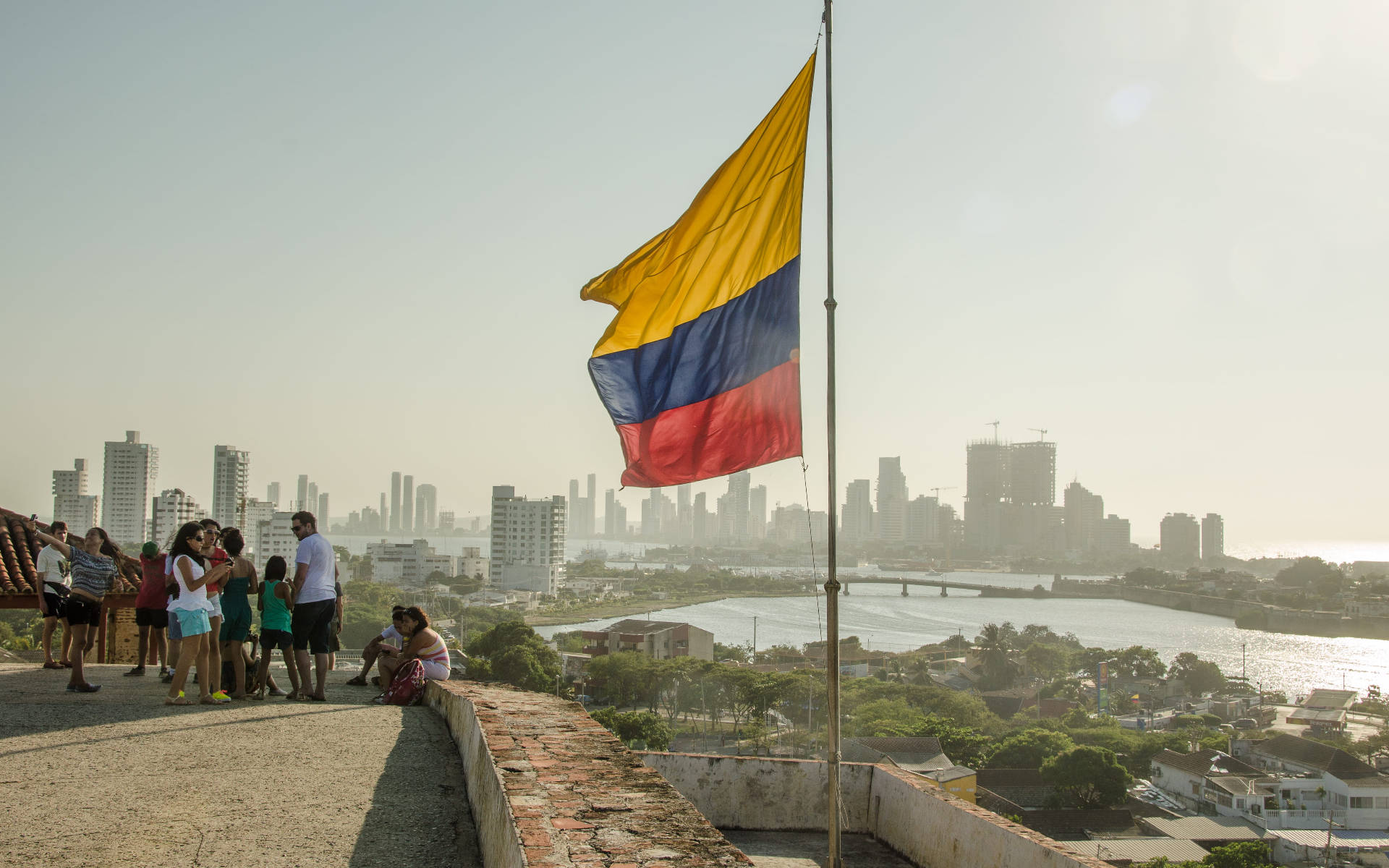 Colombia Flag By The River Background