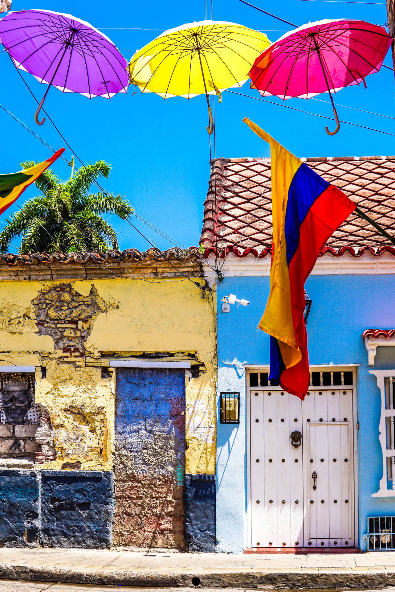 Colombia Flag In A Village