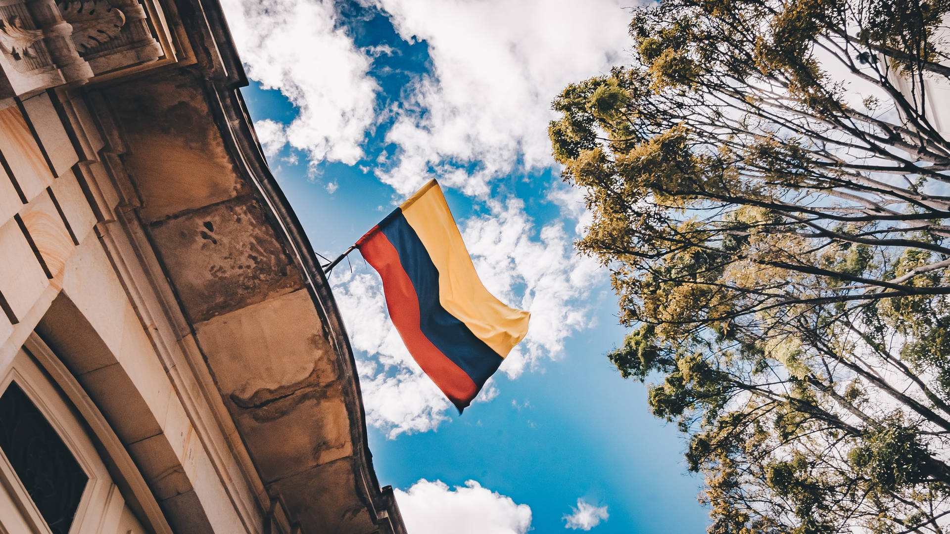 Colombia Flag Old Building Background
