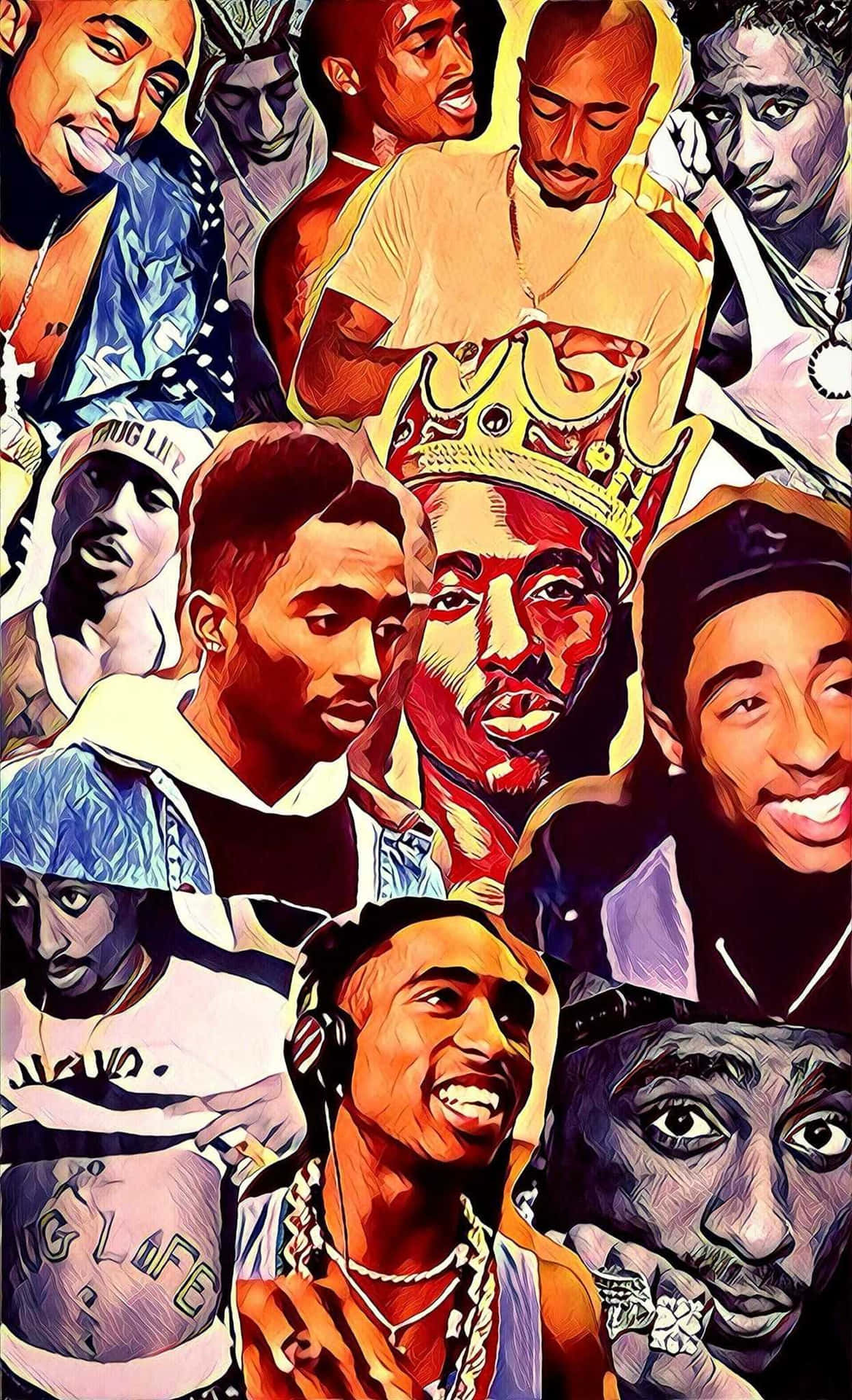 Colored Collage Of Tupac Iphone Background