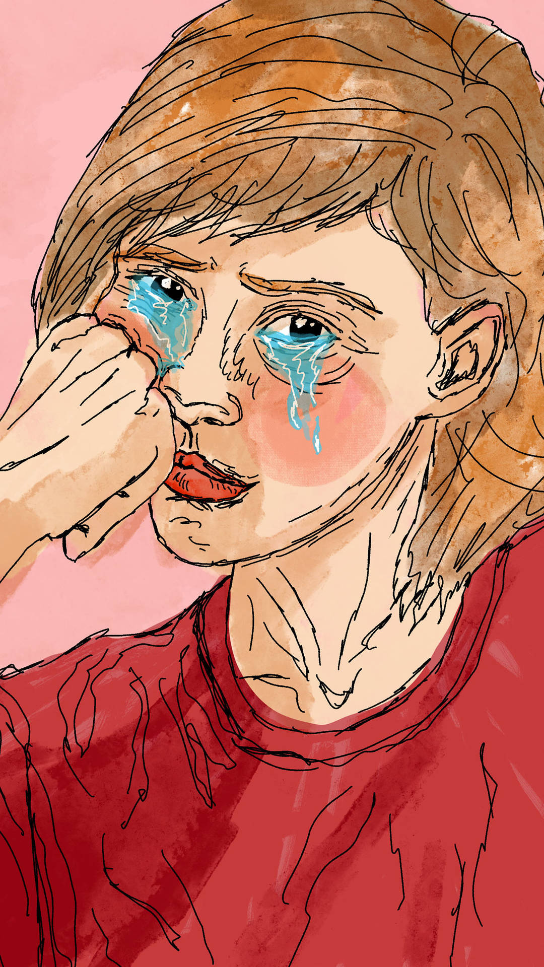 Colored Crying Girl Sad Drawing Background
