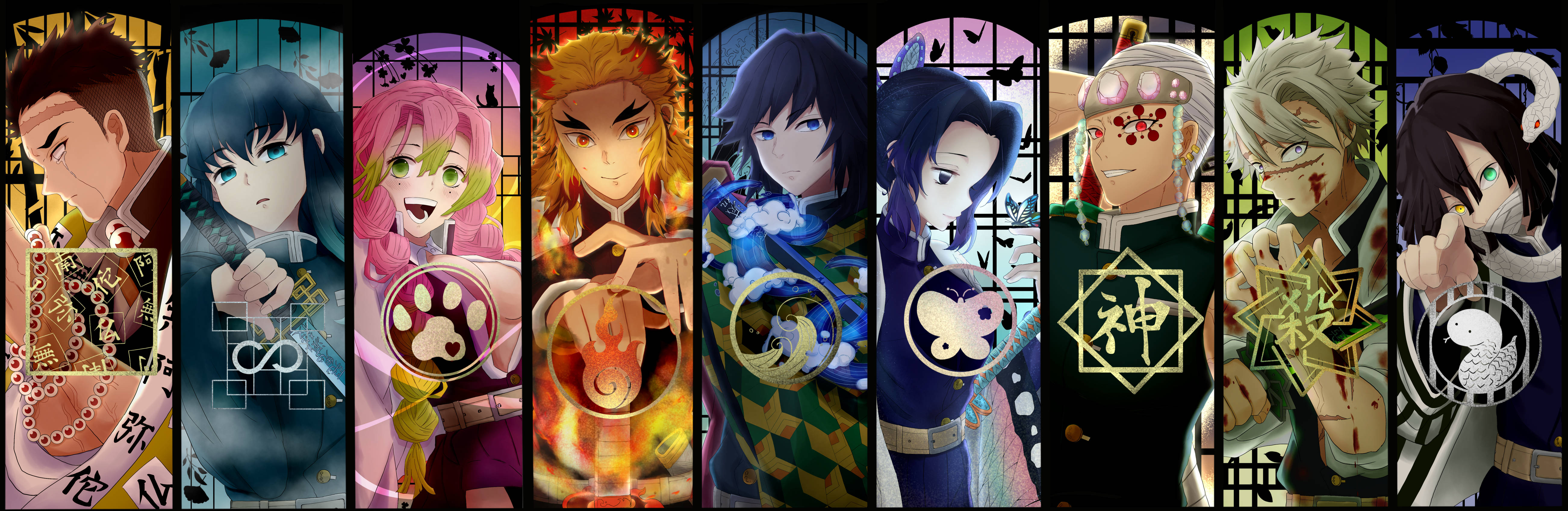 Colored Panels Kimetsu No Yaiba Hashira Background
