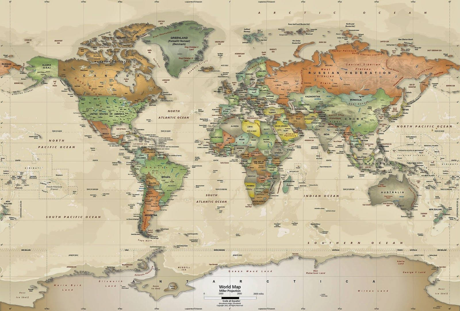 Colored Vintage World Map