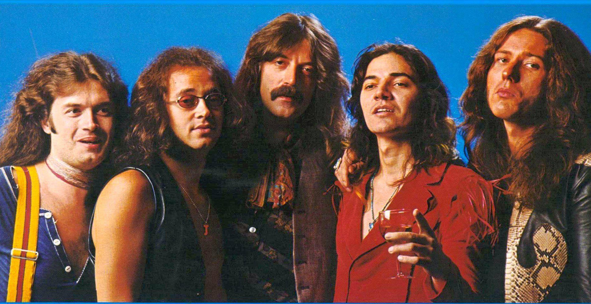 Colorful 70s English Rock Group Deep Purple Medium Shot Background