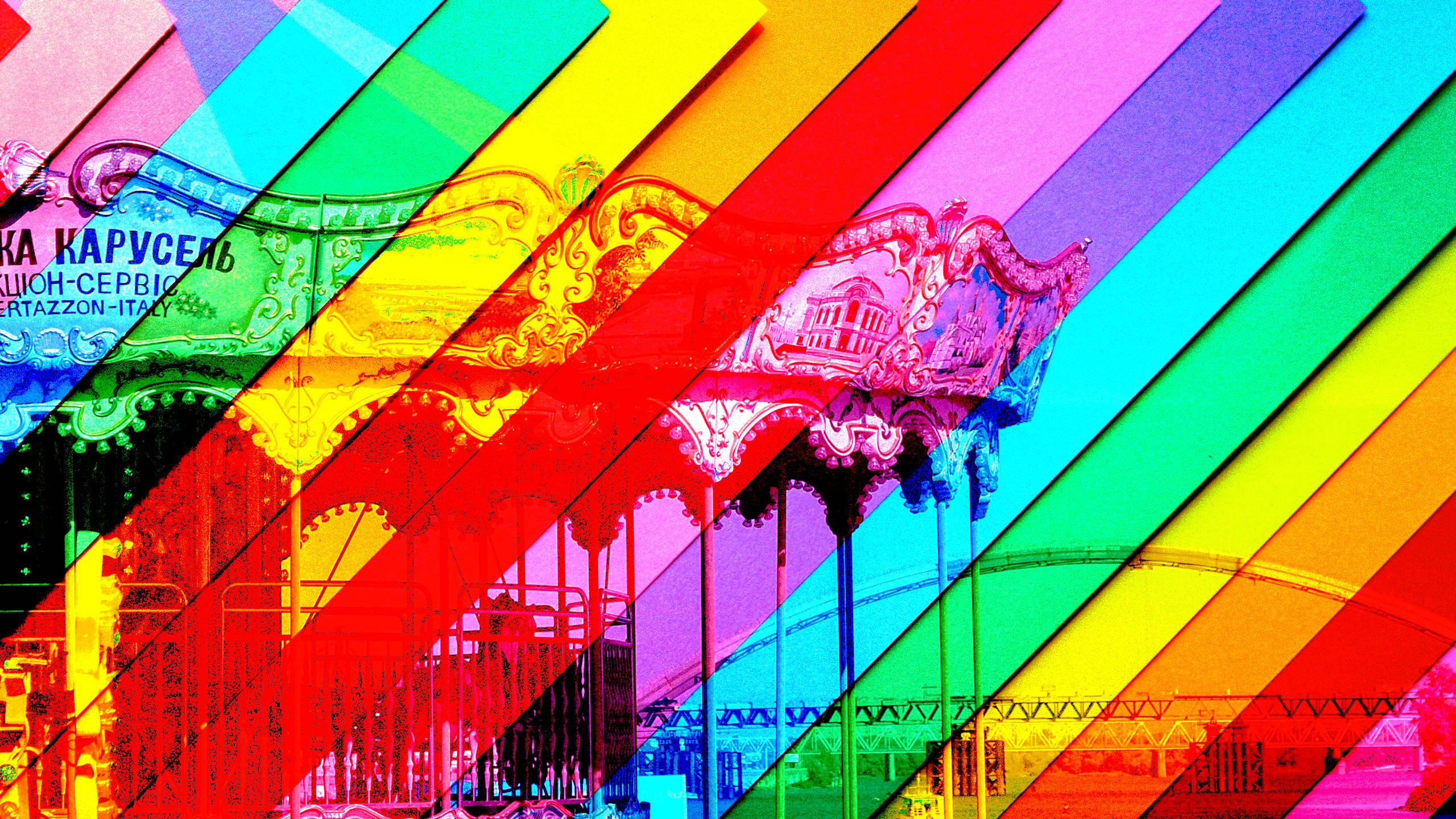 Colorful 80s Retro Vintage Carousel Ride Background